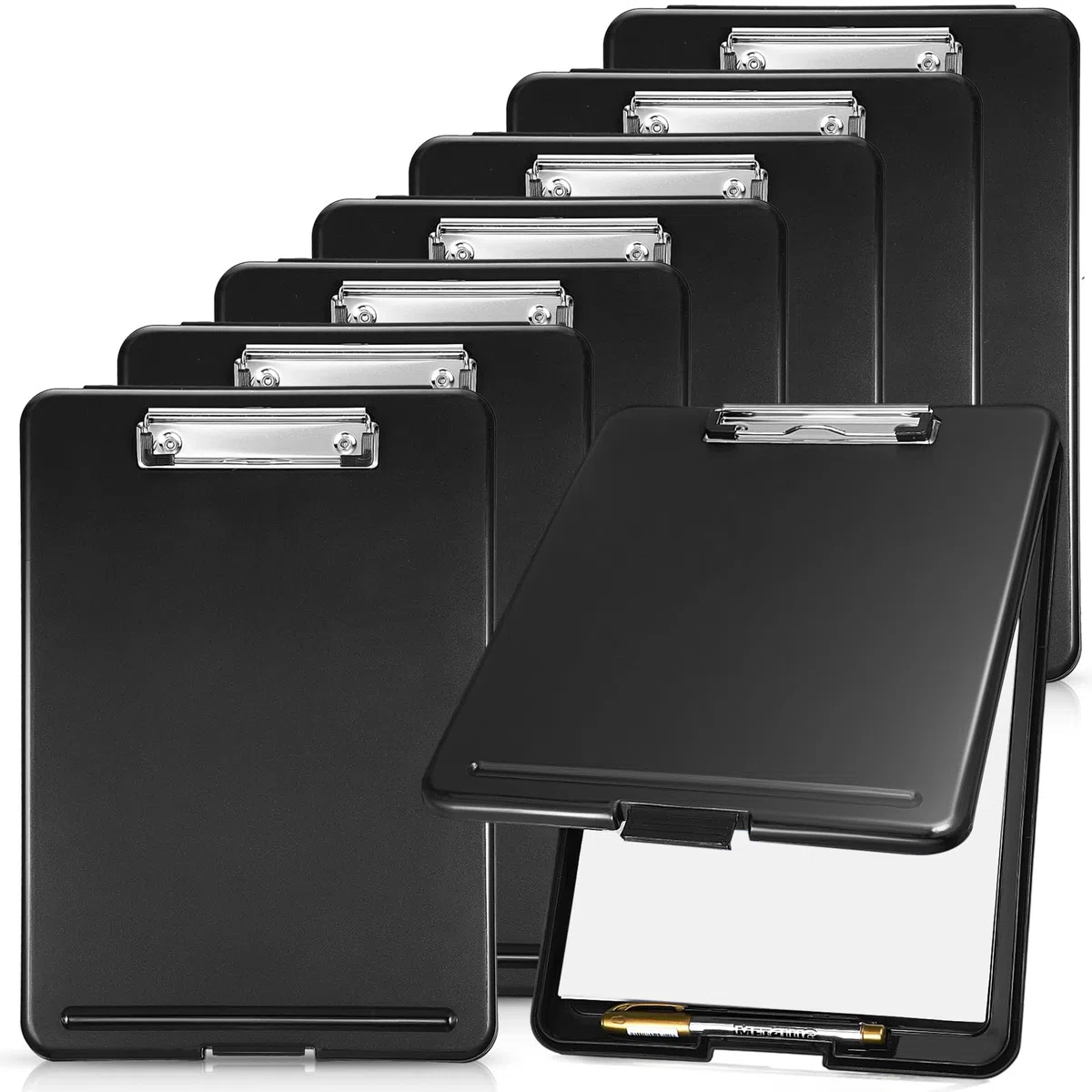 Geyee 8 portapapeles con almacenamiento tamaño carta, portapapeles plegables de enfermería con soporte para bolígrafos, tablero de plástico con clip de perfil bajo para estudiantes, profesores,