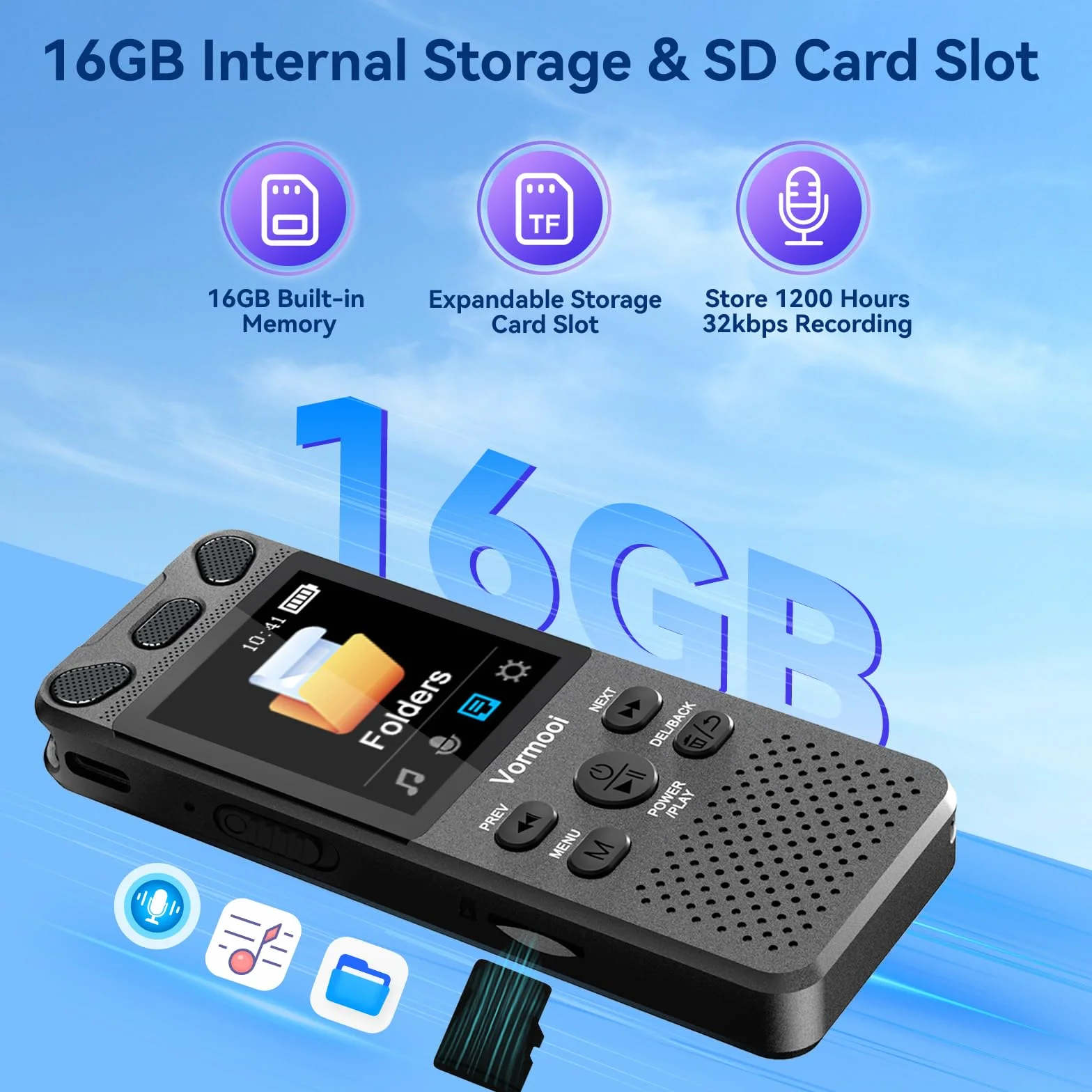 Grabadora de voz de 16 GB con micrófono