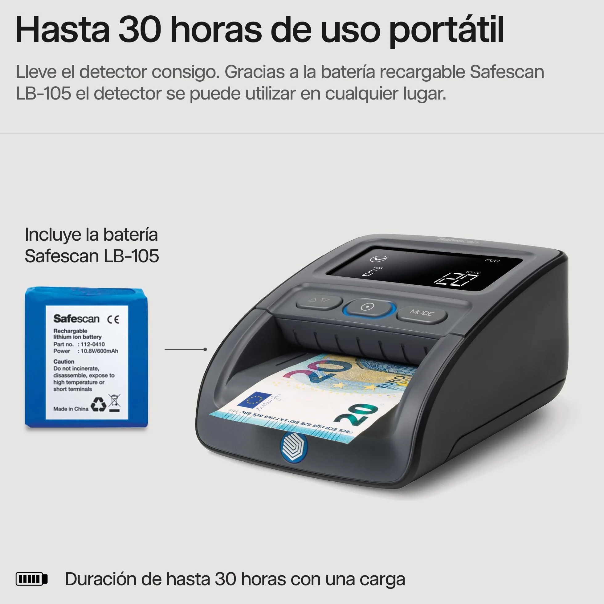 Safescan Detector de billetes falsos automático y portátil 155-SX para verificar rápidamente los billetes-Detector de billetes falsos con 7 puntos de detección -Detector de billetes falsos 100% fiable