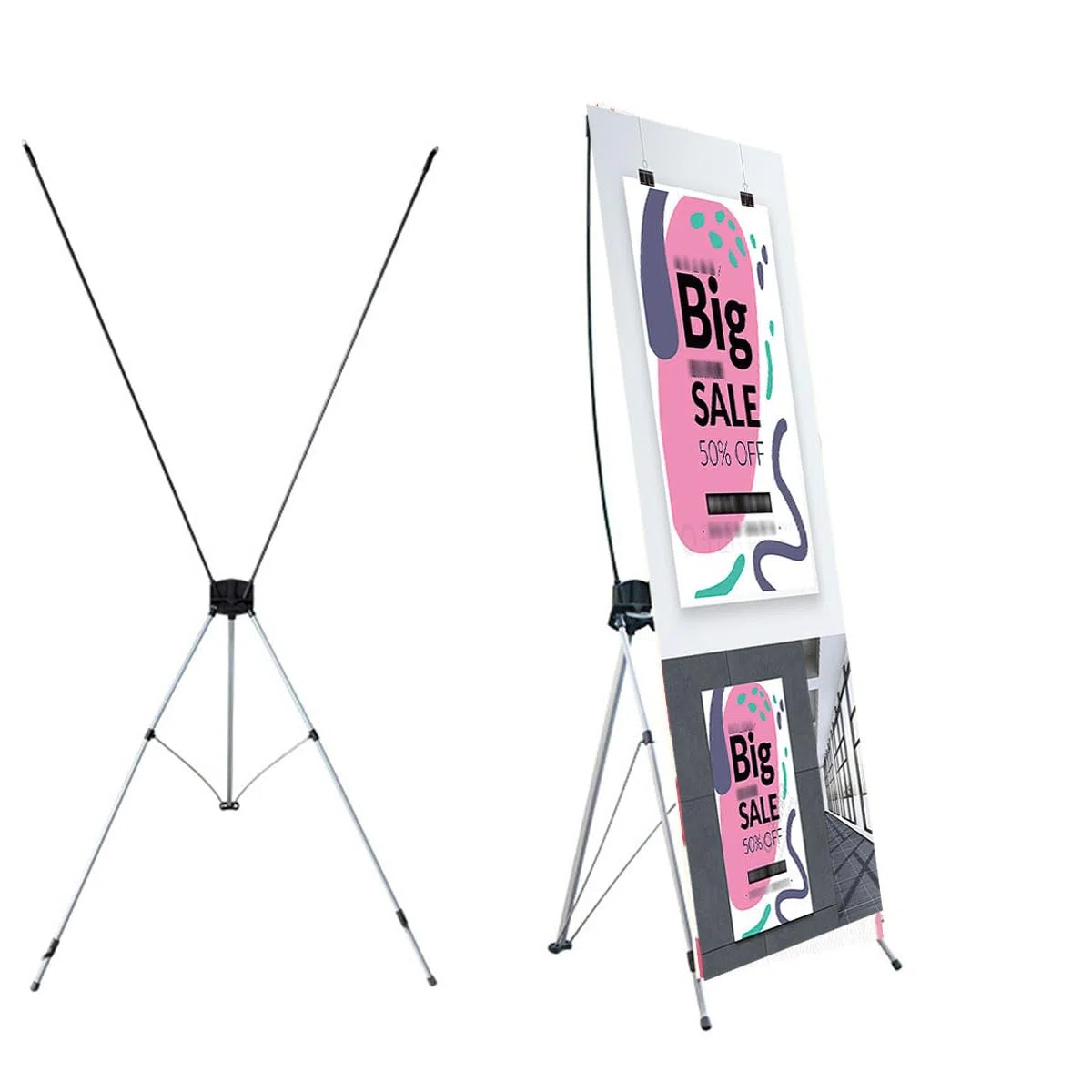Soporte para letreros, expositores, Carteles, tableros de pie Ajustables, menús, tableros de Mensajes, Pedestal, 120 x 200 cm, Color Negro