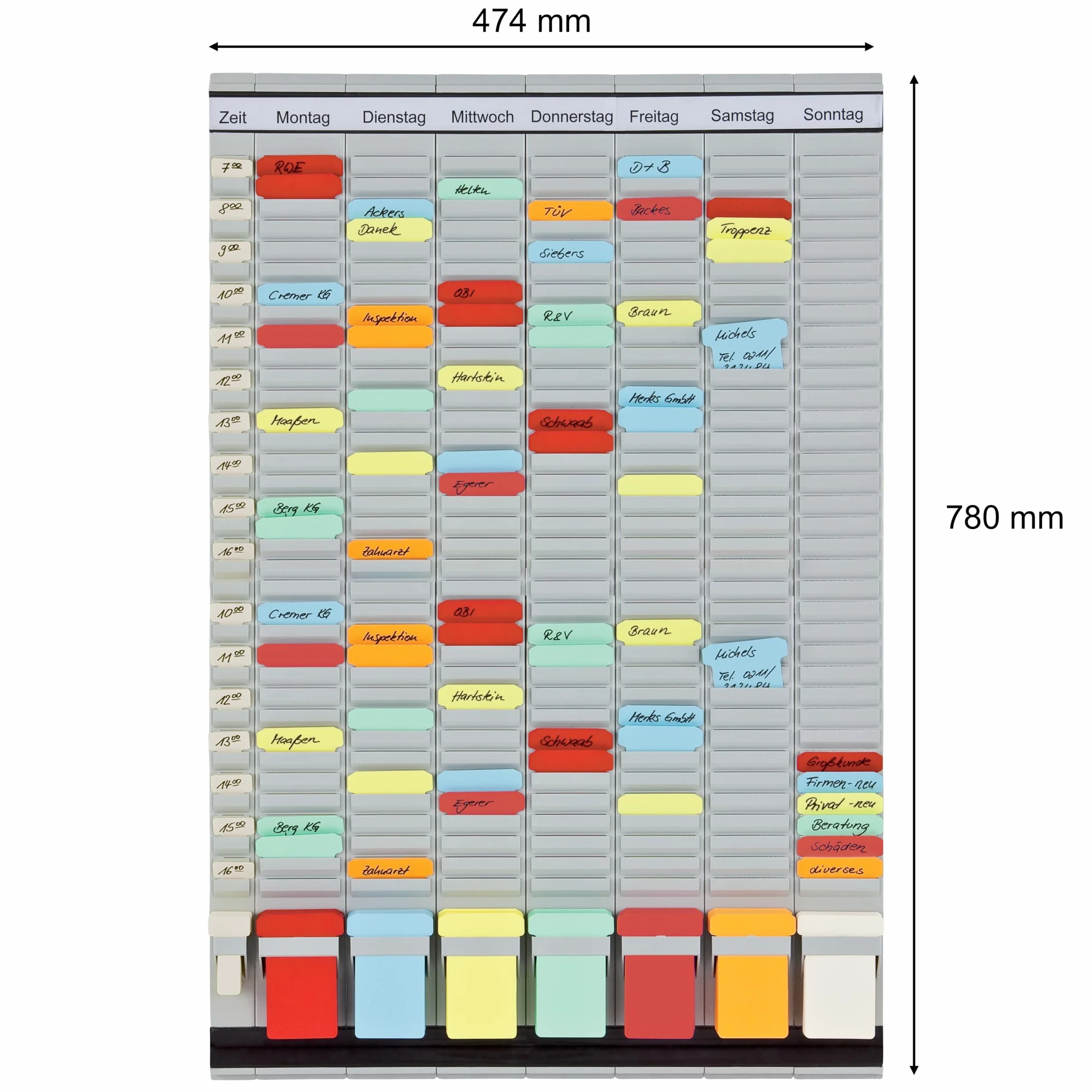 Franken PV-SET3 Expositor para organizar tareas semanales oficina 47,4 x 78 cm 8 columnas 35 filas