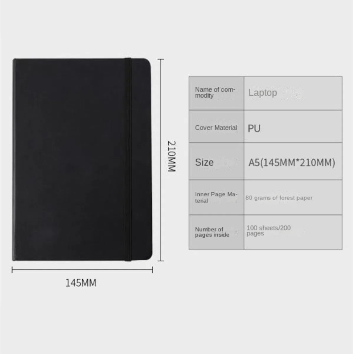 Bloc-Notes libreta Cuaderno De Tapa Dura A5 con Tiras For Oficina, For Trabajar Y Estudiar Material Escolar(Black)