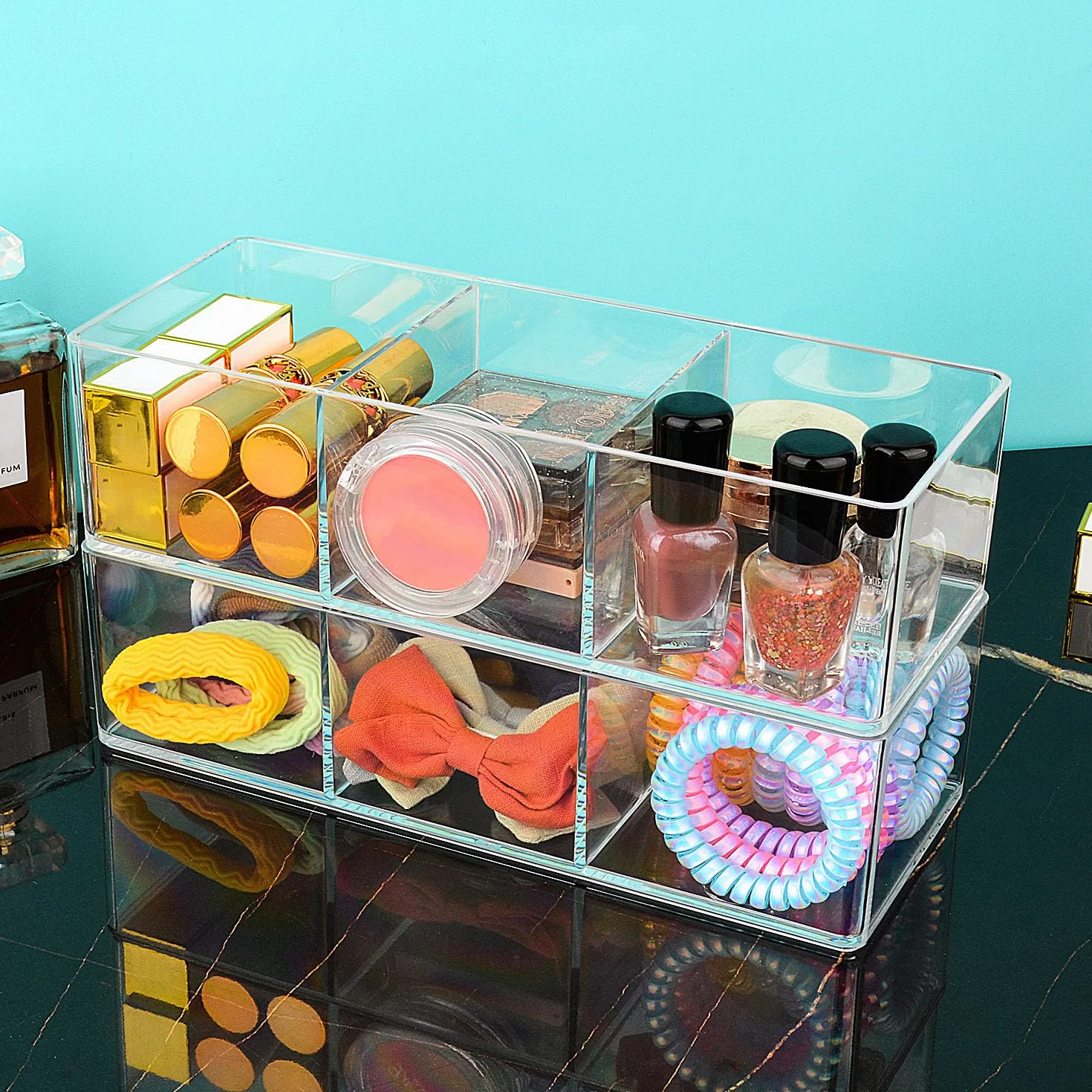 JessLab Set de 4 Organizadores de Cajón Acrílicos Transparentes Apilables para Maquillaje y Joyería