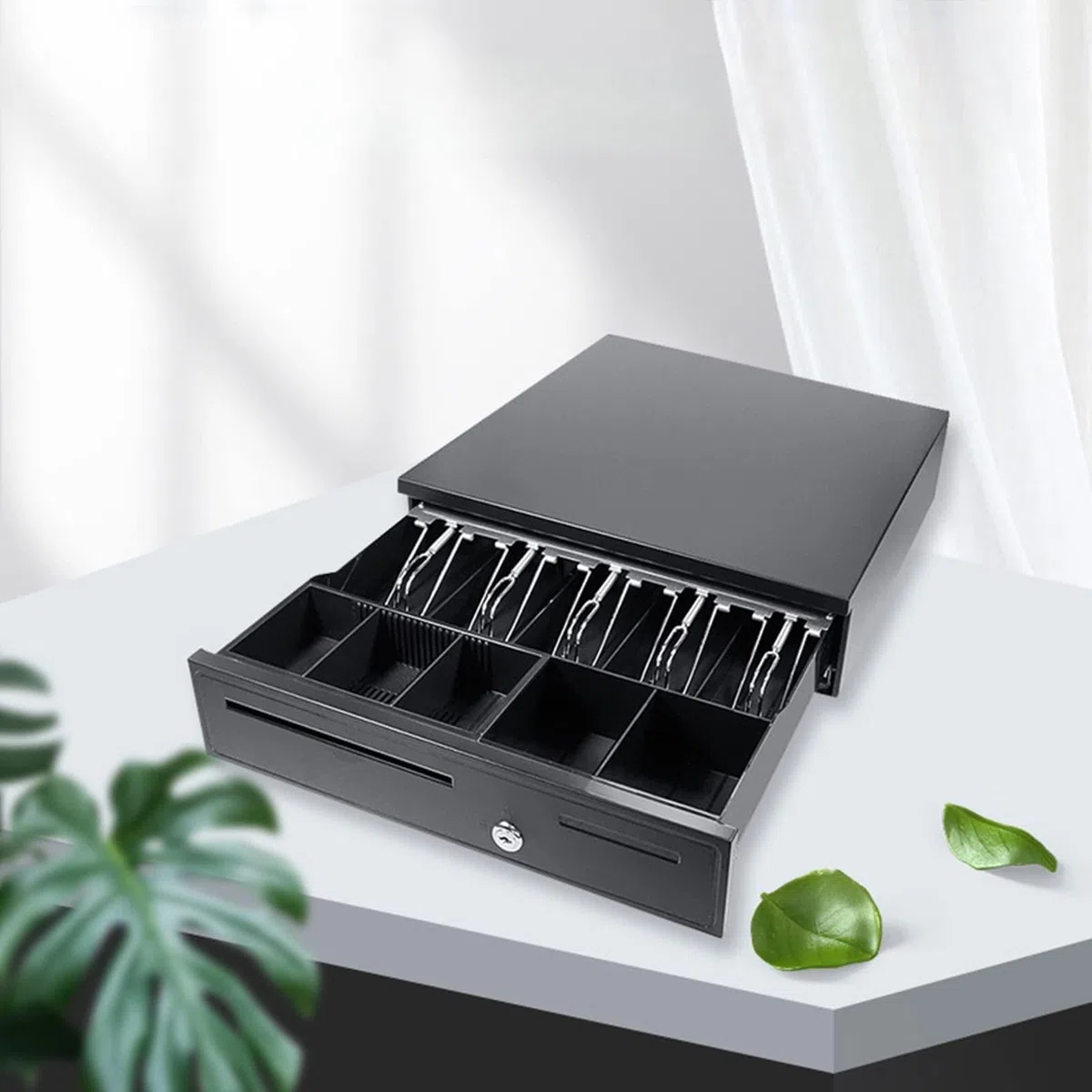 Cajón de efectivo POS con interfaz RJ11 5 bandejas para billetes y 5 monedas - Caja registradora con cerradura compatible con impresoras de recibos - Construcción de acero