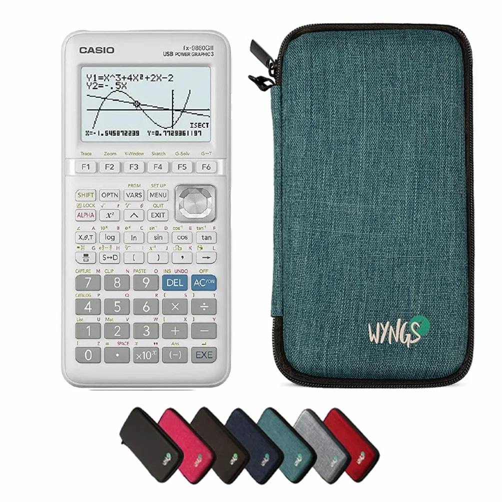 Casio fx-9860GIII con Funda Protectora WYNGS Turquesa - Calculadora Gráfica - Paquete Básico