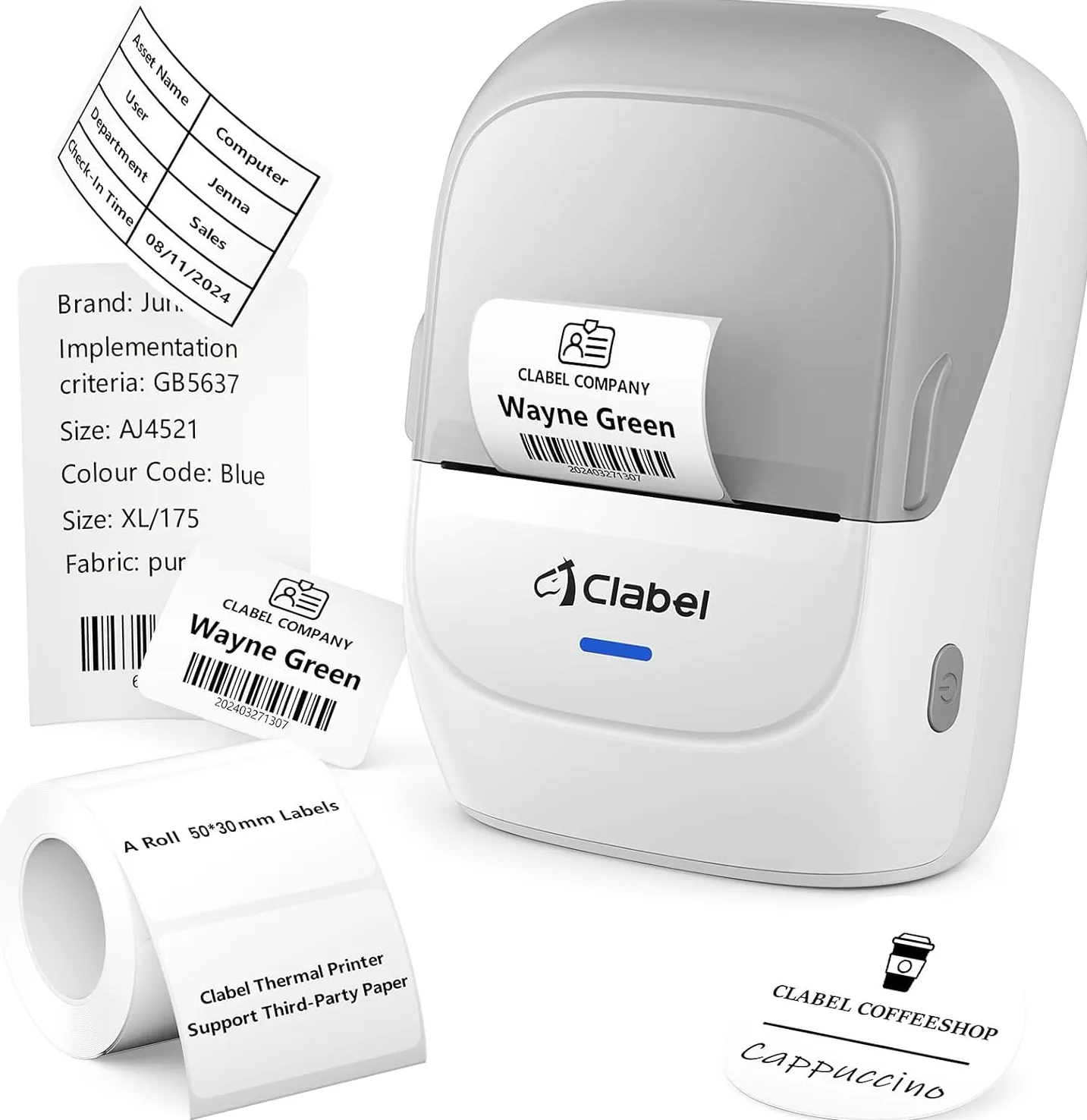 CLABEL Impresora Etiquetas Autoadhesivas, 221B Mini Termica Etiquetadora Adhesivas Bluetooth Portátil Label Printer Compatible con iOS y Android para Oficina Tienda Hogar con Etiqueta 40×30mm(Gris)