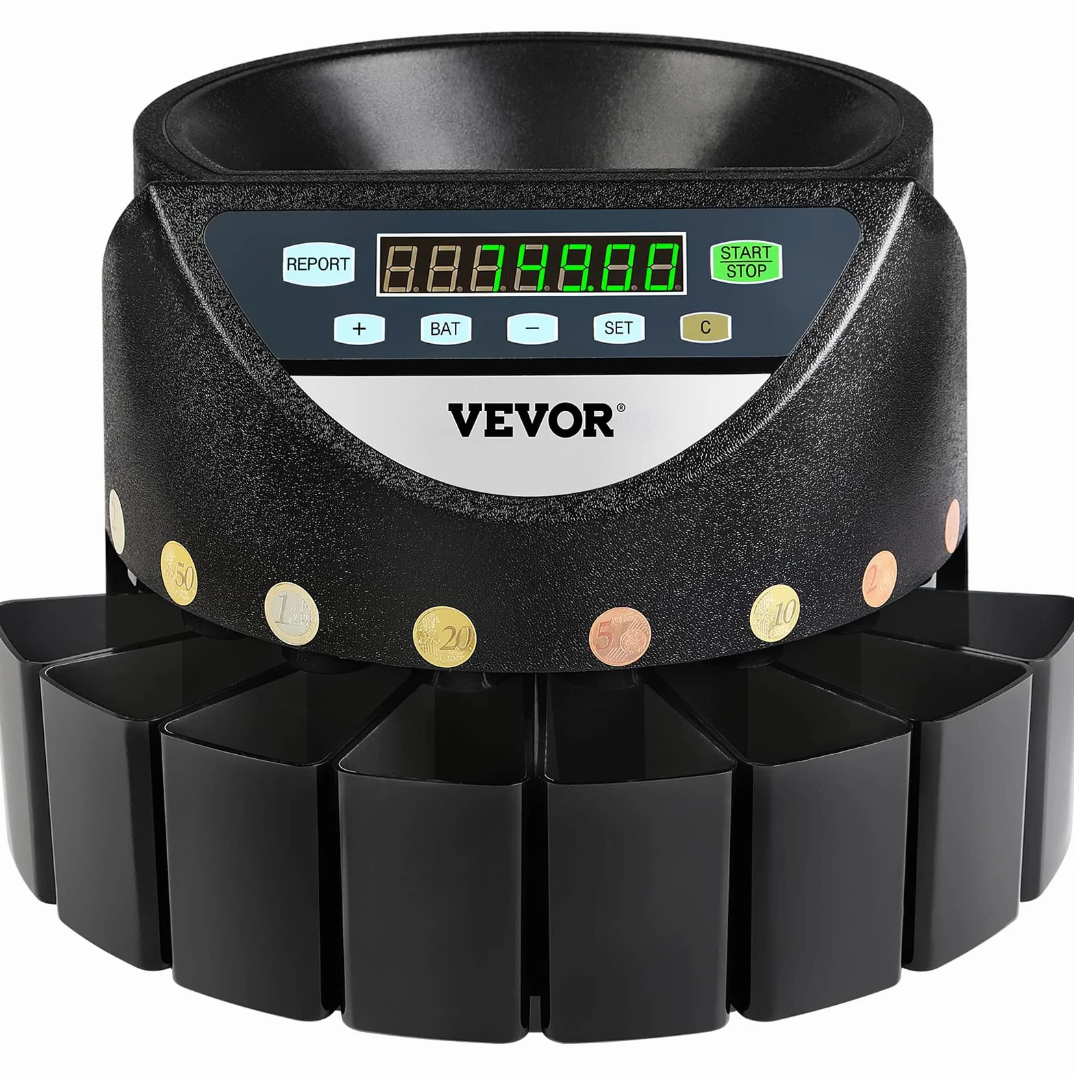 Chaneau Contador de Monedas Profesional 170 Monedas por Minuto Clasificador con Pantalla LED 8 Cajas
