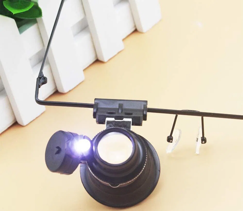 Lupa, lupa de 20 aumentos con luz, lupa de lectura manos libres montada en la cabeza, joyero, lupa de reloj, reparación electrónica,