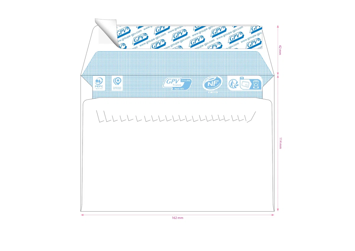 Caja de 500 sobres blancos C6 114 x 162 80 g/m² banda protectora