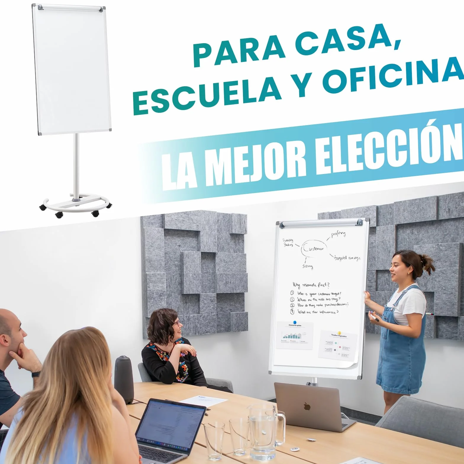 S SWANCROWN Pizarra Blanca Magnética Móvil 100x70cm, Pizarra Magnetica con Ruedas,Altura Ajustable, Pizarra Blanca con Soporte para Oficinas,Enseñanza