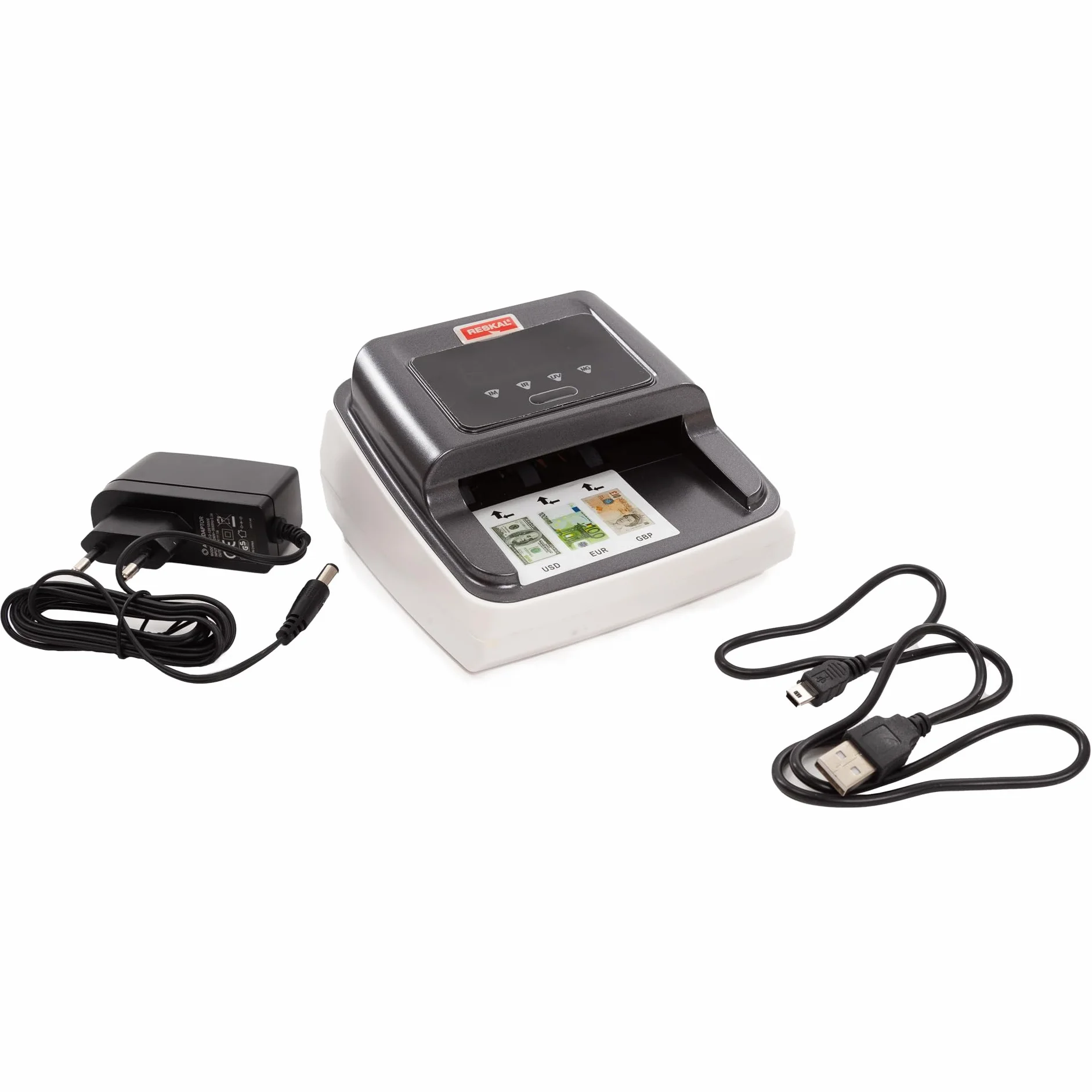 Reskal Detector Electrónico Móvil Falso Billetes EUR-USD-GBP