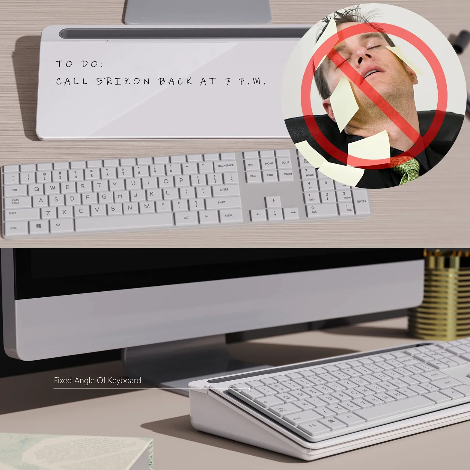 TOWON Pizarra blanca pequeña inclinada de cristal de escritorio, bloc de notas, soporte para teclado de computadora con superficie de pizarra de borrado en seco, organizadores de escritorio con