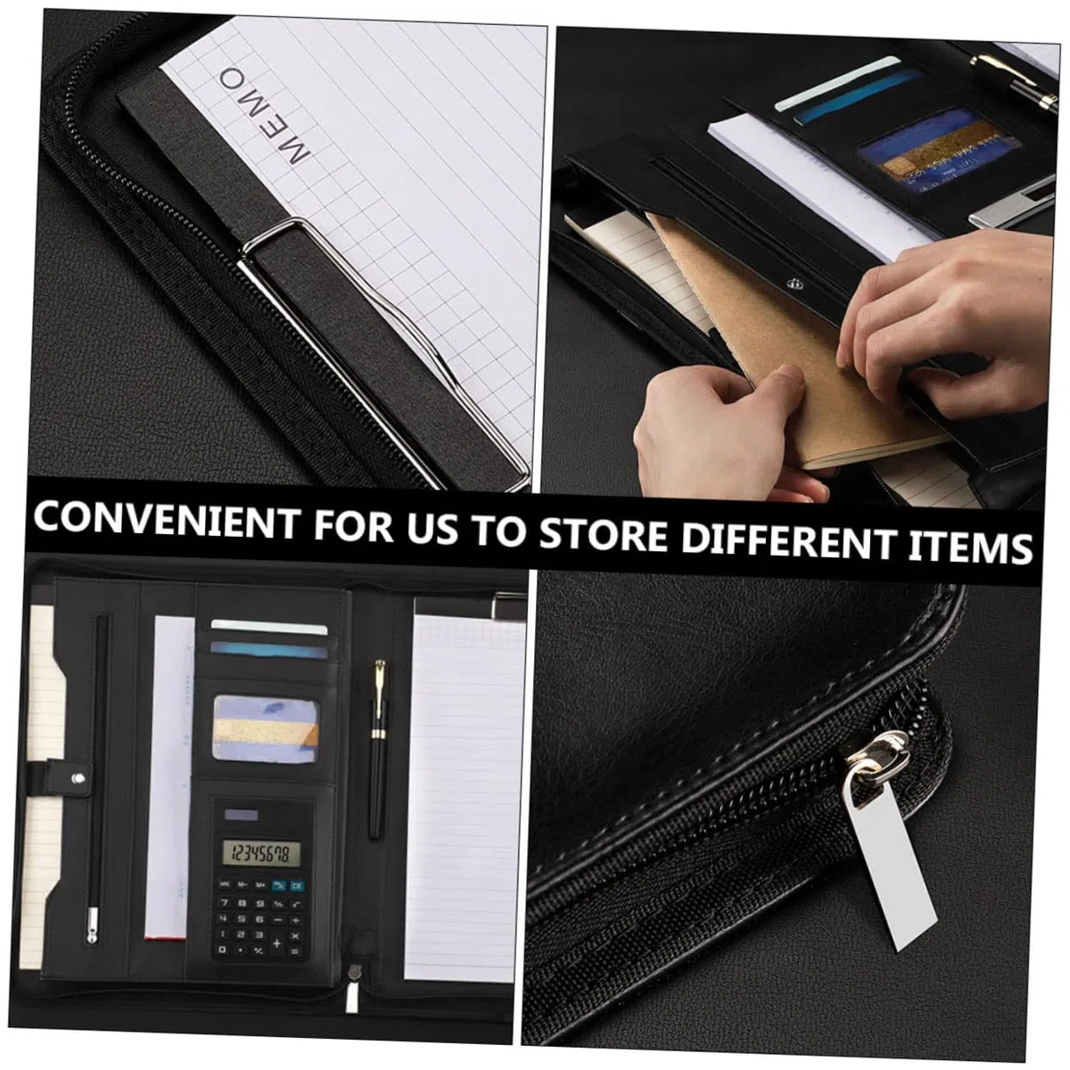 Artibetter Carpeta de Portafolios de Negocios A4 con Cremallera, Pu Negro | Organizador de Documentos, Carpeta Archivador y Carpeta Portadocumentos, Decoracion Colegio, Material de Oficina