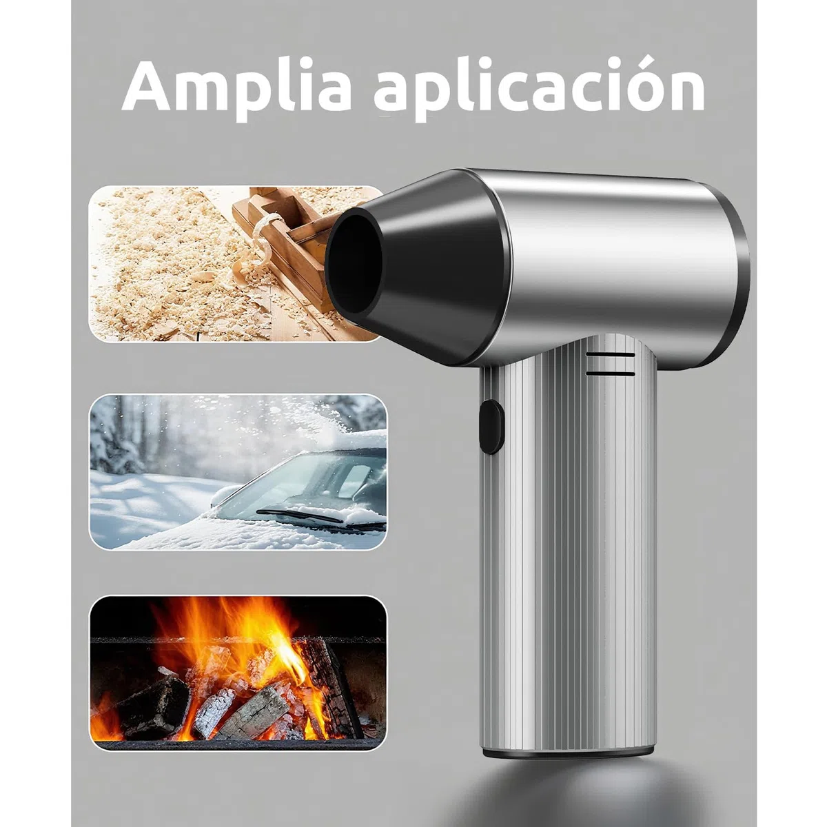 Soplador de Aire Comprimido de Metal, 270000 TR/Min de Pulverización de Aire Comprimido con 3 Velocidades ajustables, Aire Comprimido Limpieza PC, Soplador Batería para Coche, Hogar y Exterior - Plata
