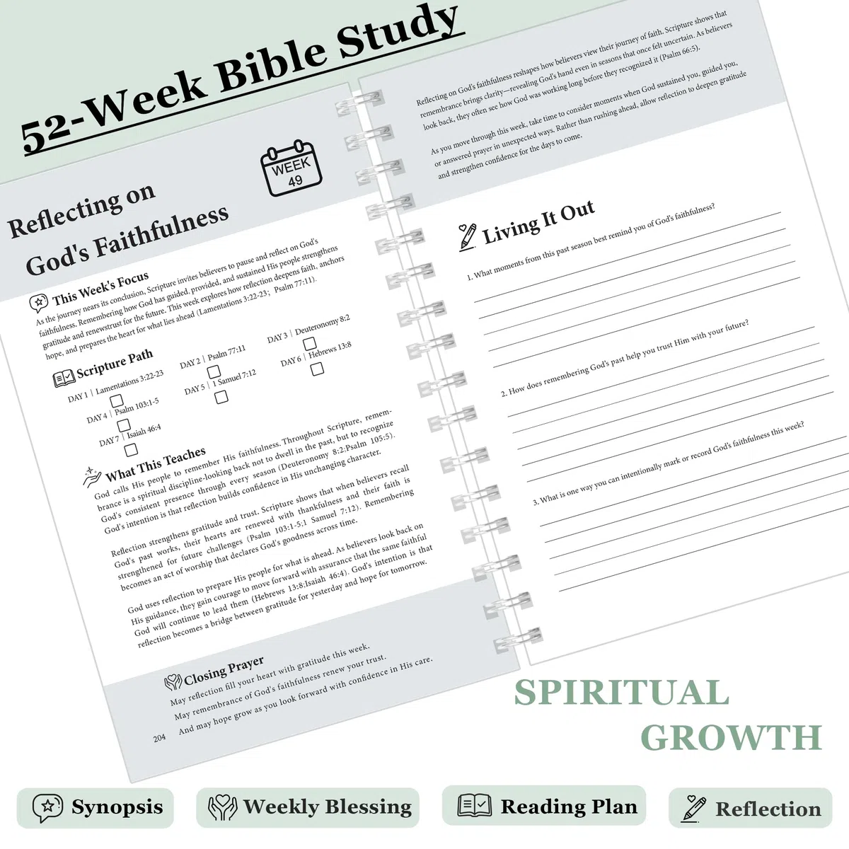 Kit de estudio bíblico de un año - Juego de diario de lectura de las Escrituras de 52 semanas, planificador devocional cristiano para mujeres, cuaderno de fe guiada (M (5.5 x 8.25 pulgadas)