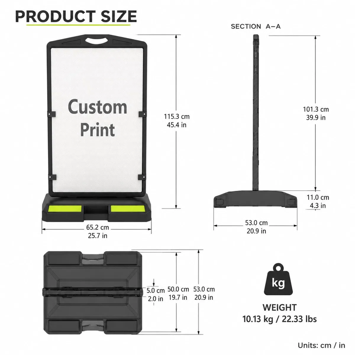 Cartel publicitario tipo A de doble cara 61 x 91 cm, resistente a la intemperie con base rellenable de agua, para restaurantes, cafeterías, promociones y eventos
