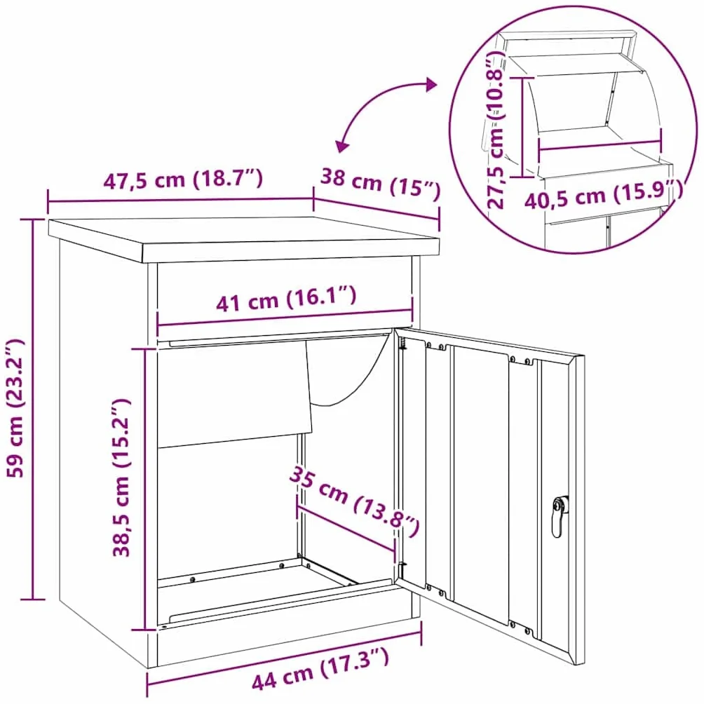vidaXL Caja de Entrega de Paquetes Negro 44 x 35 x 59 cm, Buzón de Jardín y Terraza, Diseño Moderno, Materiales Resistente, Solución para Paquetes Seguros