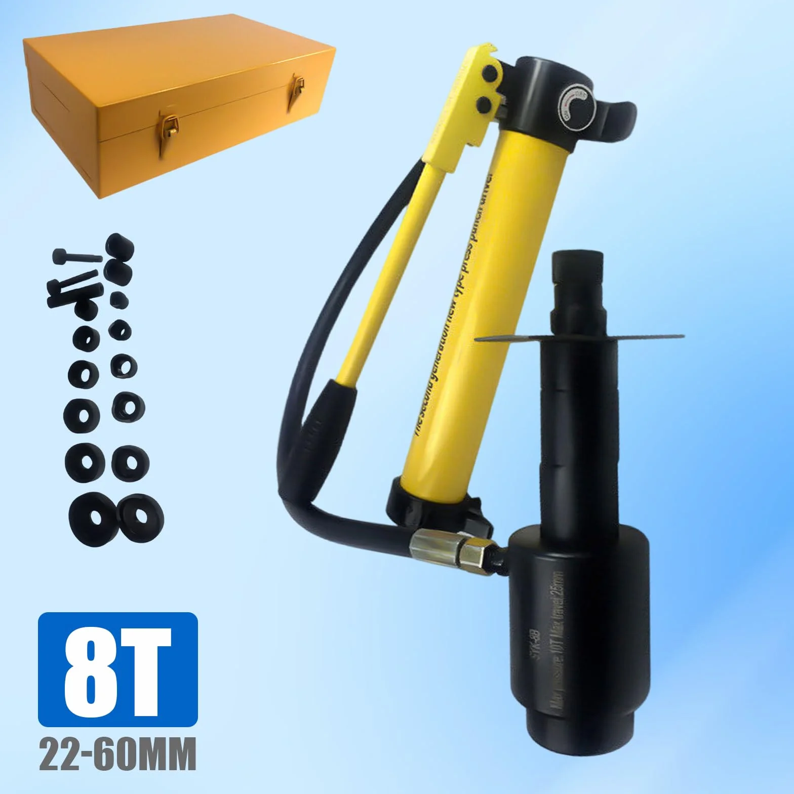 8T Juego de sellos hidráulicos de impacto, perforadora de chapa, perforadora hidráulica manual, 22-60 mm, bomba hidráulica, adecuado para muchos materiales como aluminio, acero y plástico