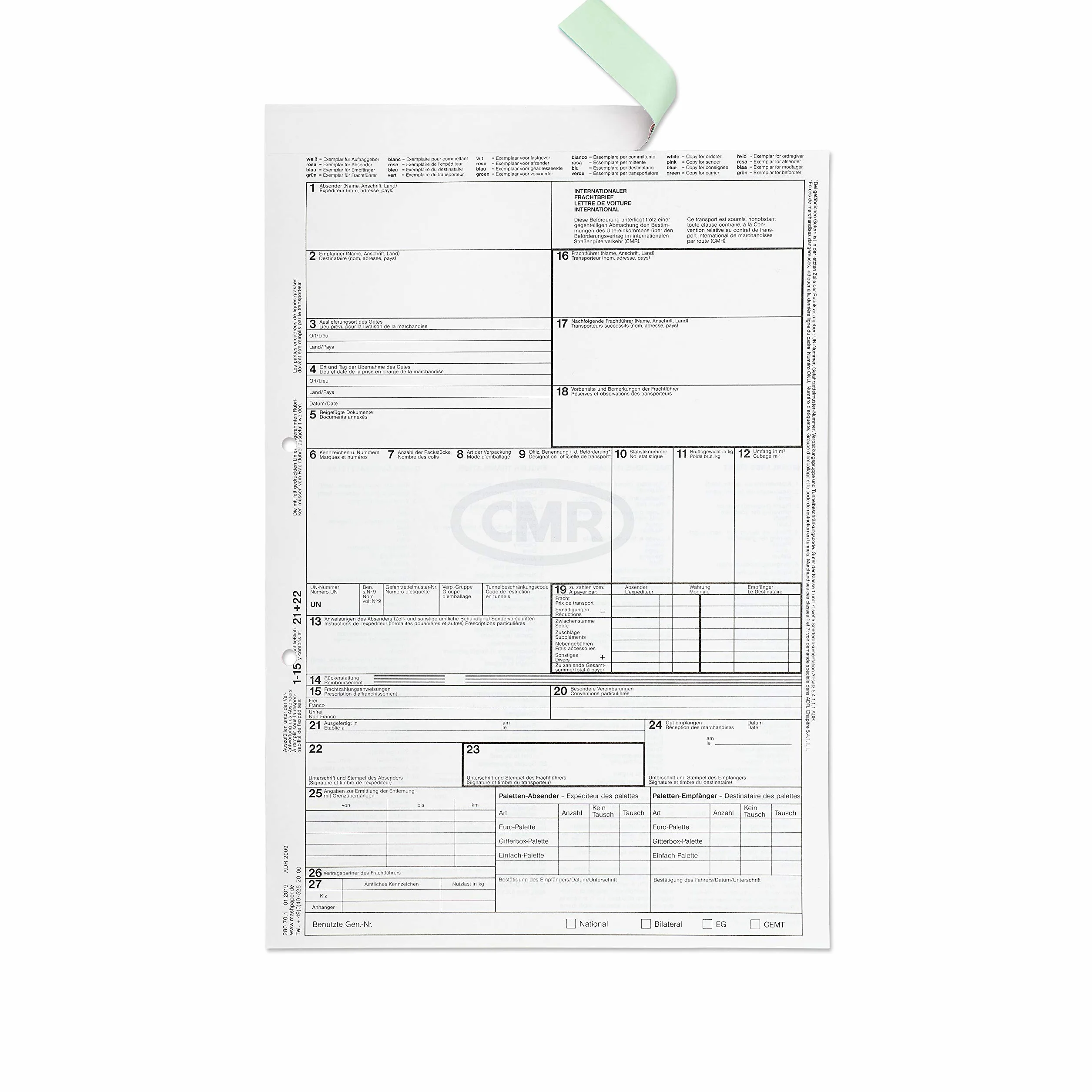 MASHPAPER CMR Carta De Coche Autocopiante Internacional 280701 (100 Piezas)