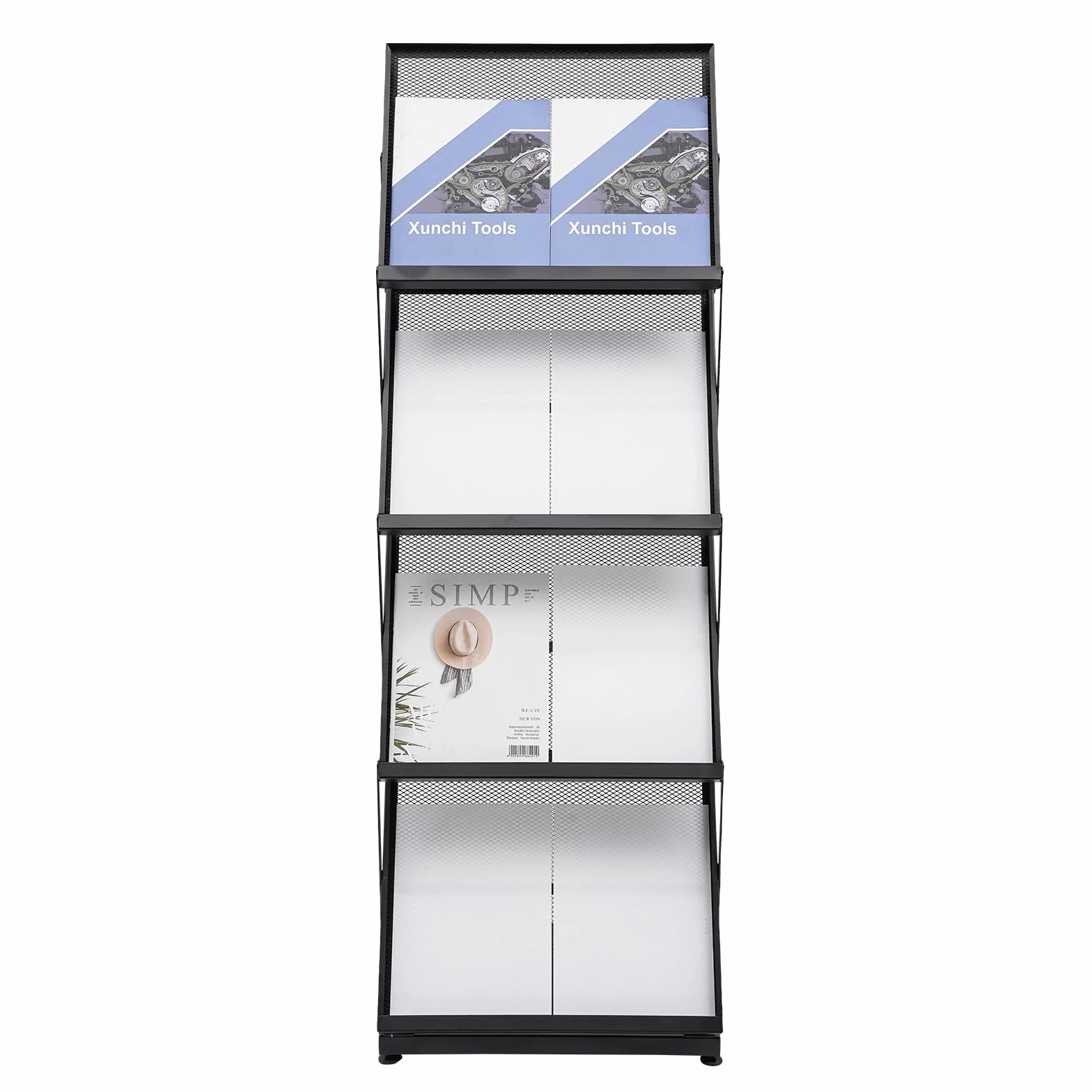 Expositor de Revistas Soporte Para Portafolletos Plegable de 4 Niveles, A3, Soporte Para Folletos de Suelo, Formato Vertical, Plegable, Para Casa, Oficina, Expositor