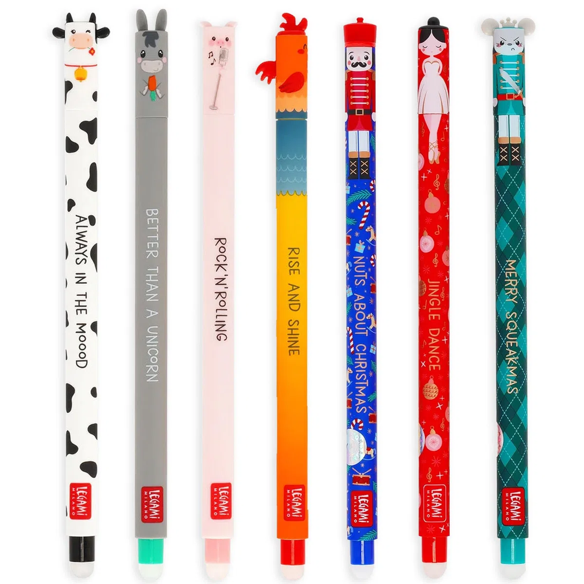 LEGAMI Juego de 22 bolígrafos de gel borrables con tinta de borrado termosensible, multicolor, punta de 0,7 mm, diseños de animales