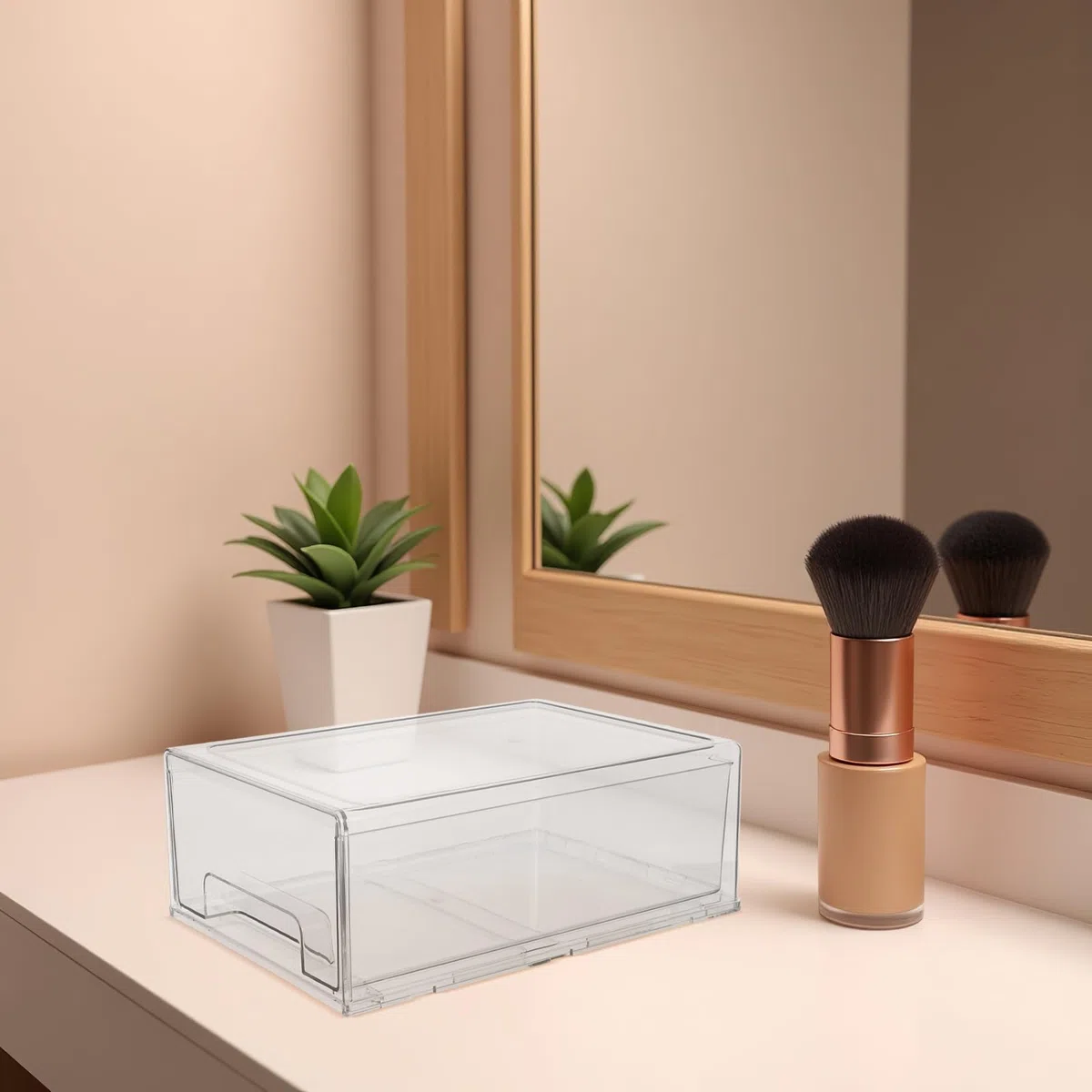 Vaguelly Cajón de almacenamiento apilable, caja de acrílico transparente, organizador de maquillaje, joyas, oficina, papelería, tocador, armario de baño, organización de despensa.
