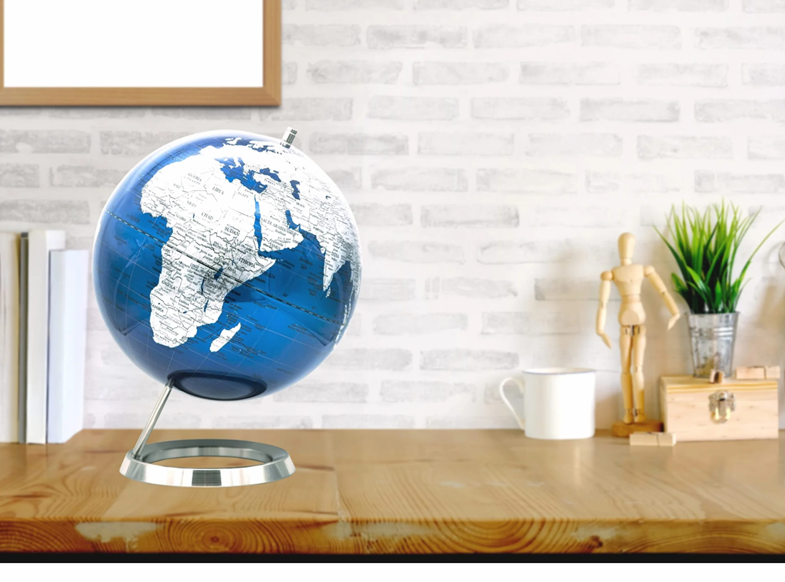 EXERZ 30CM Globo En Azul Plateado con una base de acero inoxidable - en Inglés - Empaquetado En Caja Kraft De Primera Calidad, Ideal como Regalo - Azúl metálico
