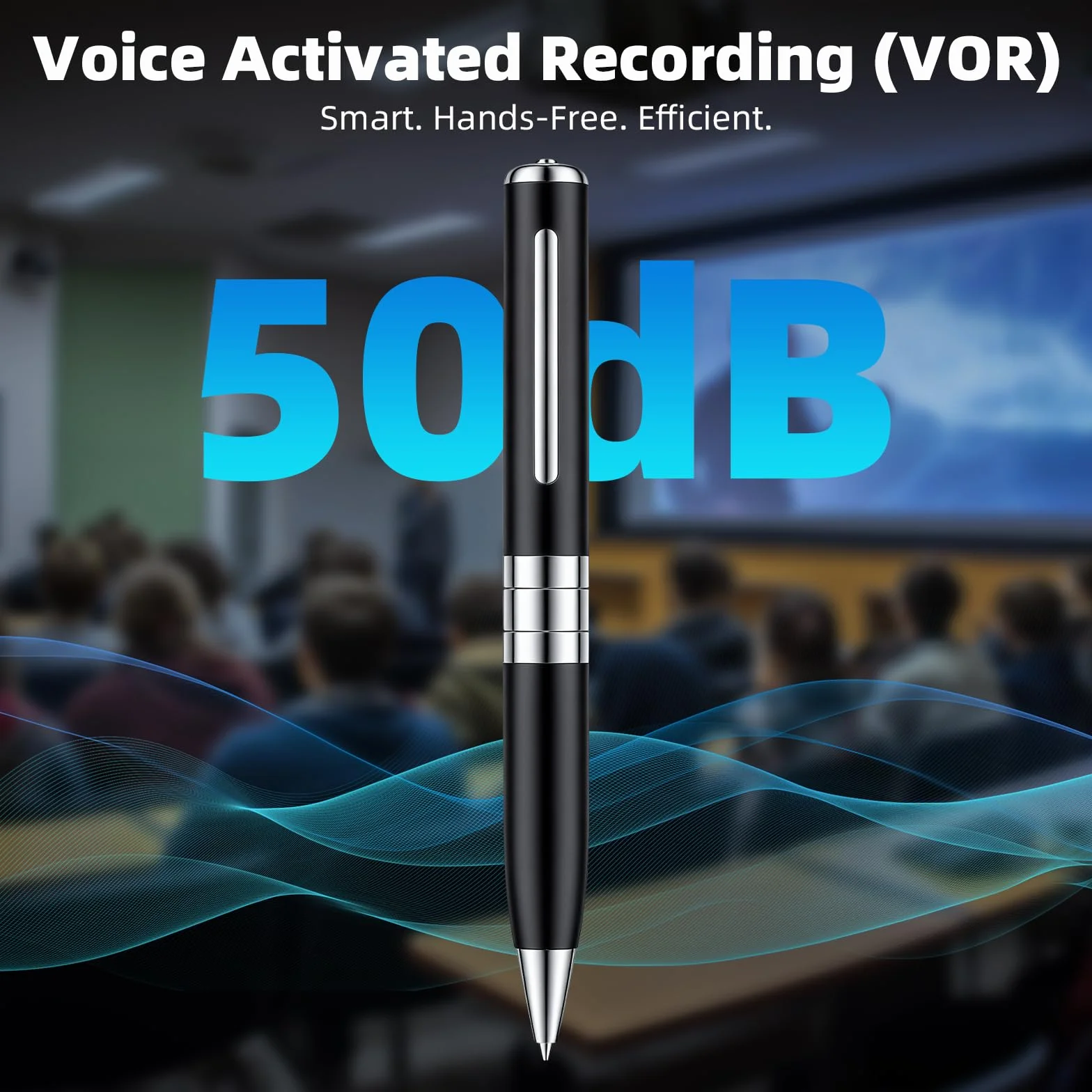 Pluma Grabación de Voz 64 GB - Grabadora de Voz Espía Automática Continua con Activación Rotativa para Reuniones, Cursos, Entrevistas Negro