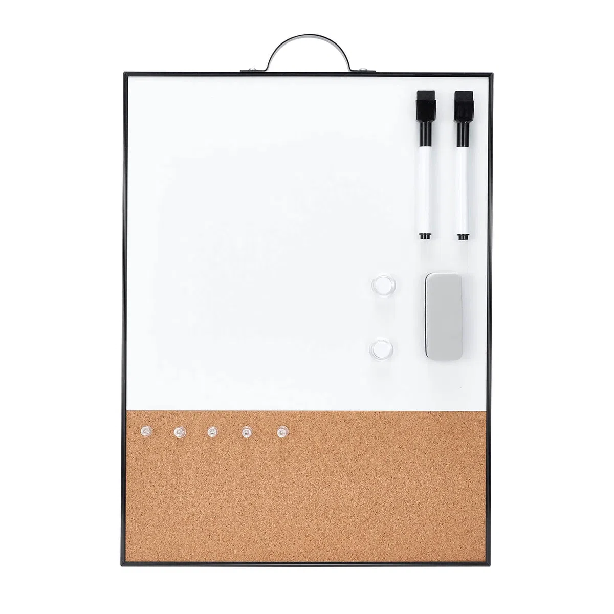 Pizarra blanca pequeña combinación de corcho para pared, marco de aluminio portátil de 16 x 12 pulgadas, pizarra magnética de borrado en seco, tablero de corcho pequeño con soporte para oficina, hogar