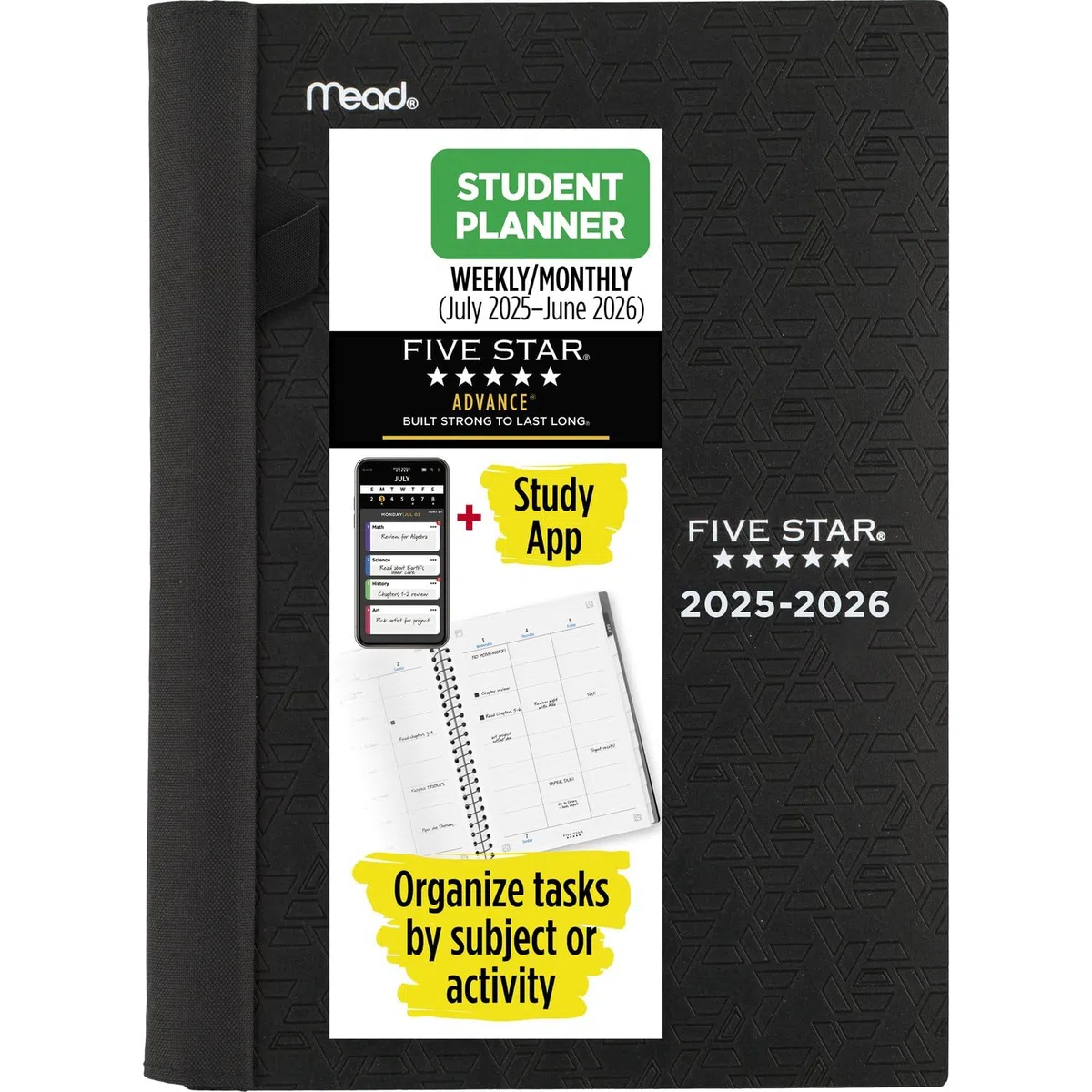 Five Star Planificador académico, semanal y mensual 2025-2026 con aplicación de estudio, 5-1/2 x 8-1/2 pulgadas, pequeño, negro (CAW45905)