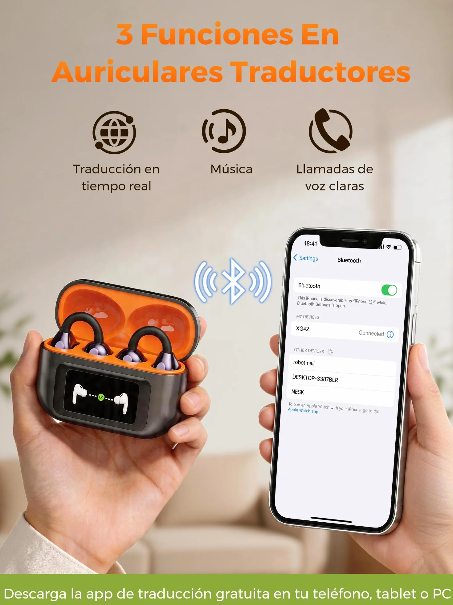 Auriculares Traductor En Tiempo Real: 3-en-1 Auriculares Traductores 159 Idiomas Traductor Instantáneo De Voz Con Pantalla Táctil LCD 7 Modos De Traducción 30H Autonomía Para Viajes Negocios Estudio