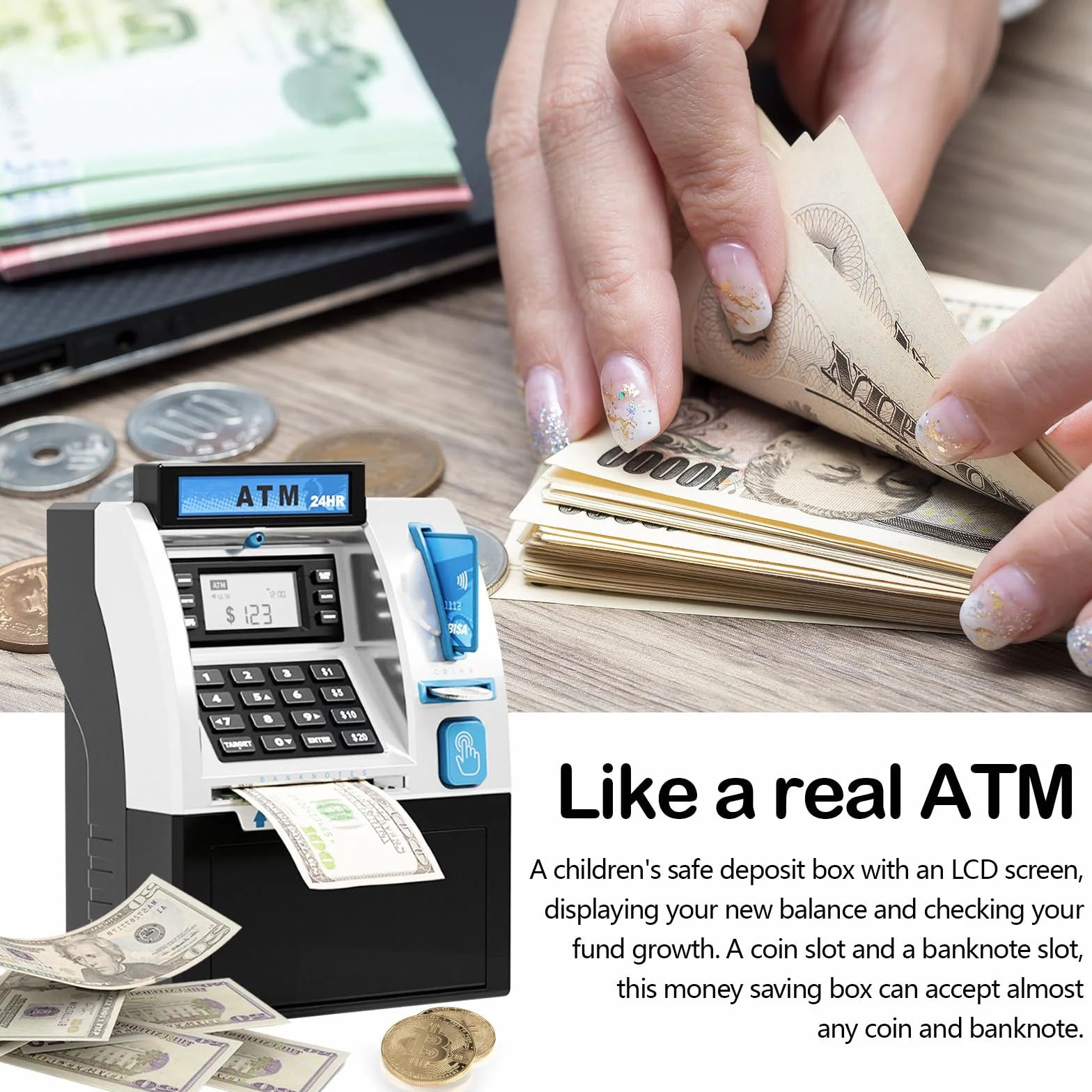 Alcancía Electrónica, Caja de Dinero con Contraseña Cajero Automatico Digital Mi-ni Caja Fuerte Electrónica Electronicas con Tarjeta de Débito para Cajero Automático Bancos Huchas