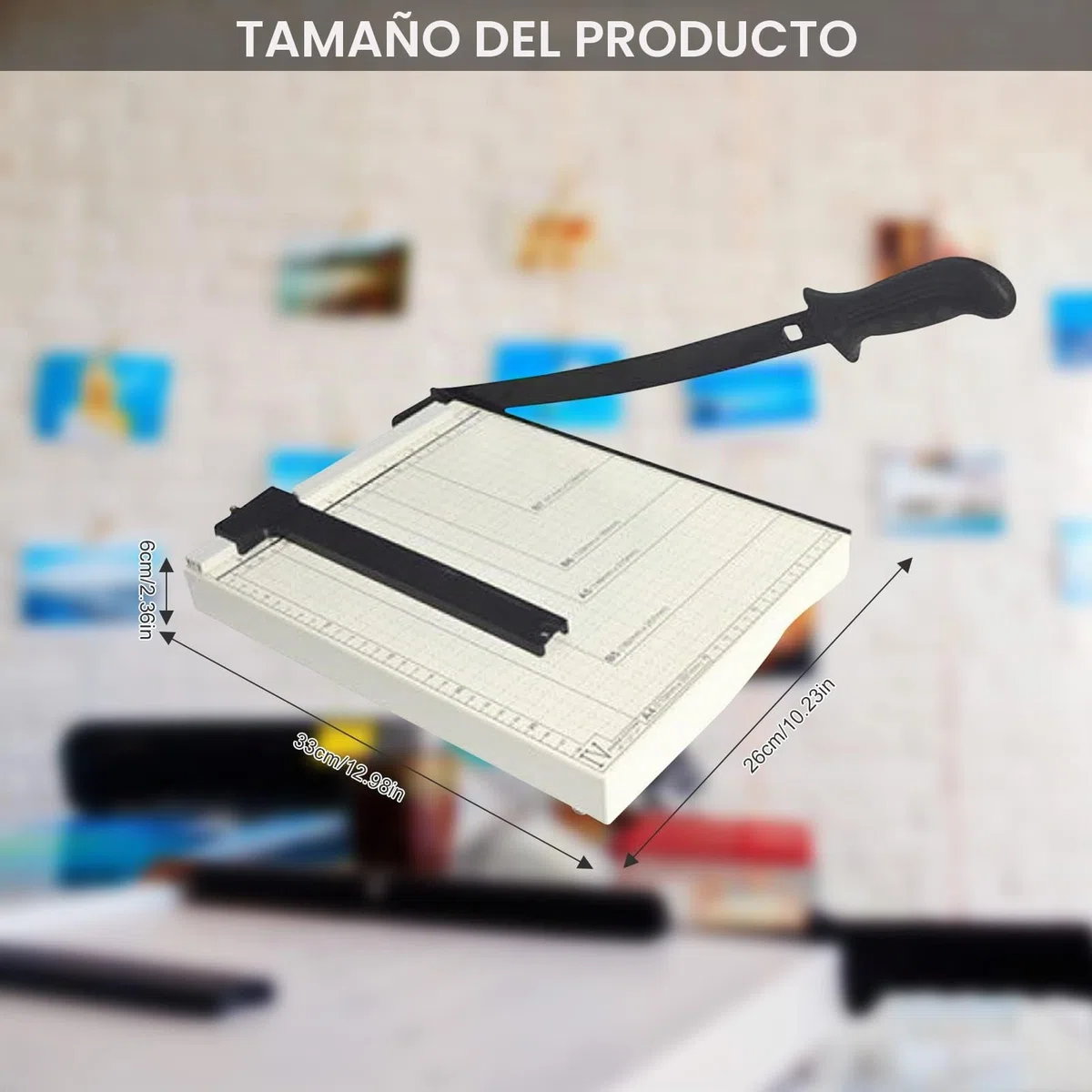 Plplaaoo Cortadora de Papel Guillotina A3 A4, Cizalla Manual con Cuchilla de Acero & Regla Ajustable, para Oficina Escuela y Fotografía, Capacidad 10 Hojas, Base Metálica Blanco
