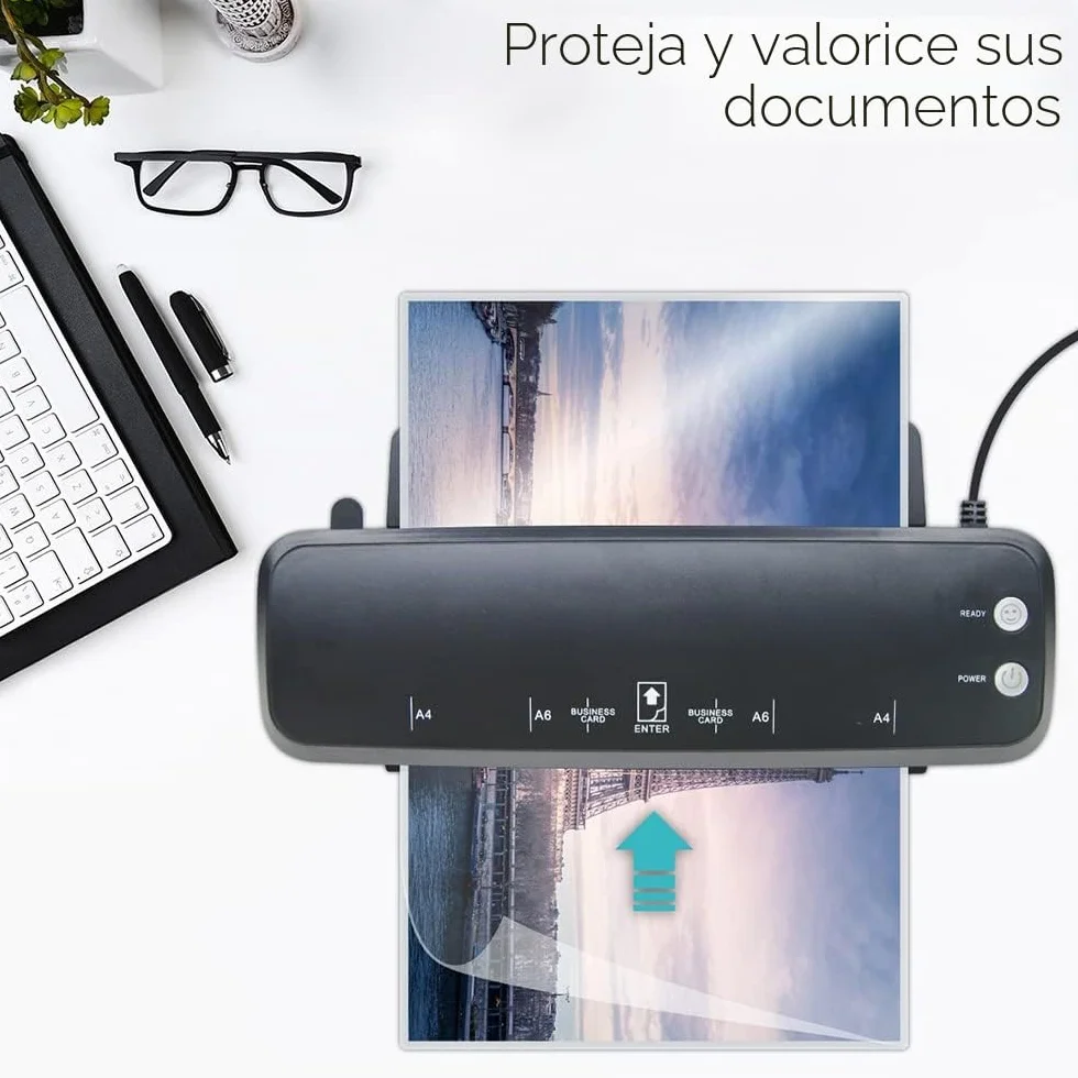 Plastificadora Pro A4, A5, A6, A7 en caliente y frío hasta 250 micras.