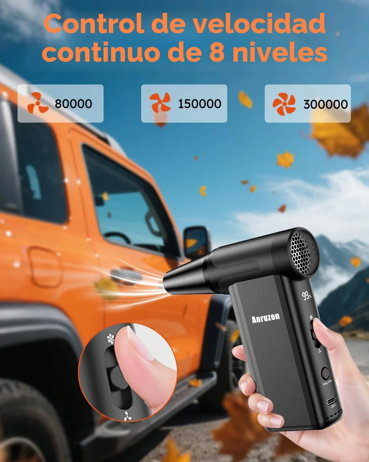 Aire Comprimido Eléctrico para Limpieza de PC, 300000 RPM, 8 Velocidades, Batería 7600mAh, Soplador de Polvo para Teclado, Electrónica, Sofá, Coche