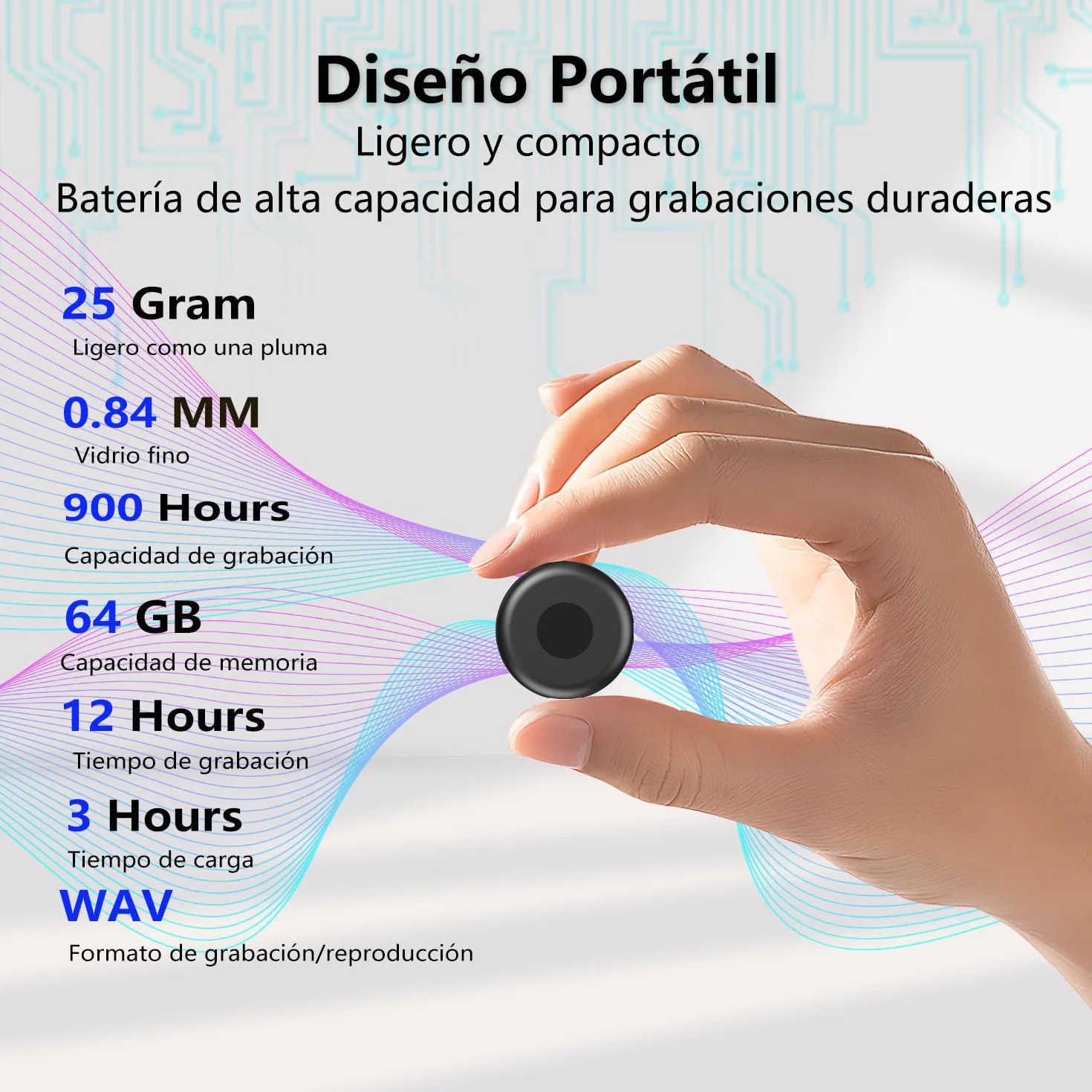 Grabadora de Voz Espía 64GB Recargable USB Activación por Voz Oculta para Clases Reuniones