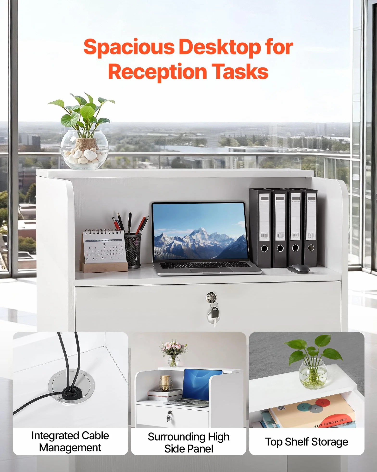 VEVOR Mostrador de Recepción 60 x 40 x 96 cm, Mesa de Recepción Material de Tablero de Partículas con 1 Cajón, Mostrador de Recepcionista para Caja, Vestíbulo, Salón de Belleza, Oficina, Blanco