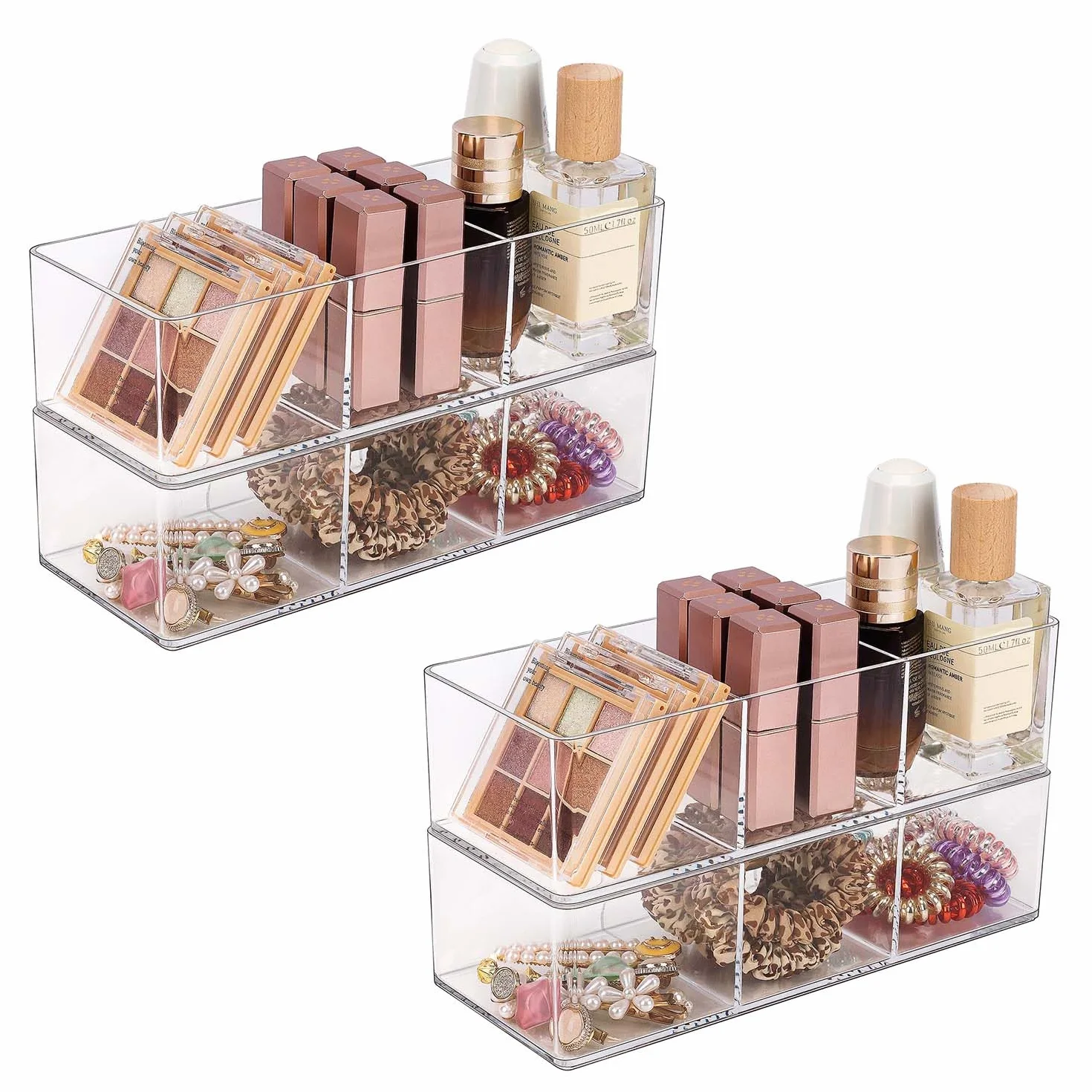 JessLab Organizador de Acrílico Transparente Apilable 4 Pack para Maquillaje y Joyería