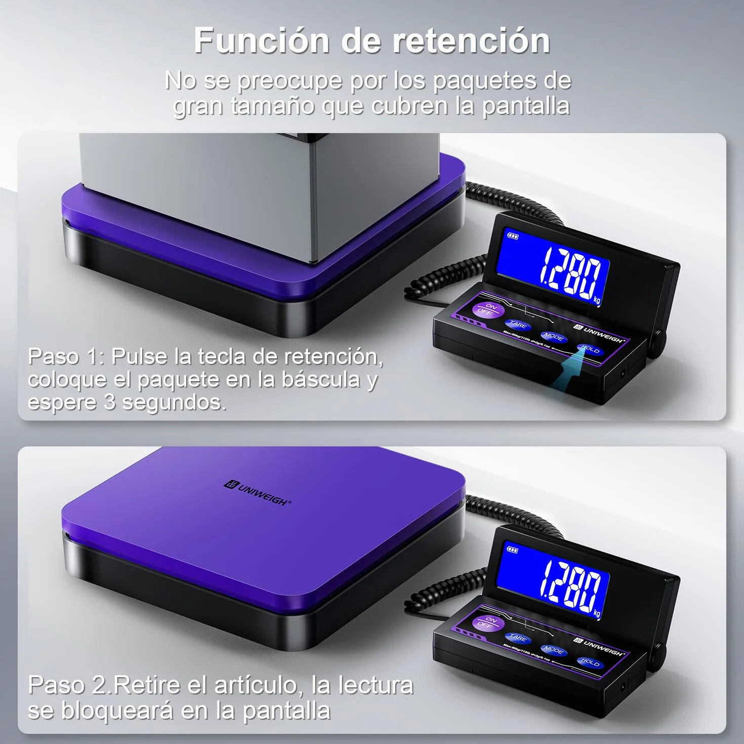 UNIWEIGH Báscula de envío digital de 110 lb/0.1 oz precisa,báscula postal con 5 unidades/LCD/Tara/función de retención,báscula de envío para paquetes de pequeñas empresas,Incluye batería y Cable USB