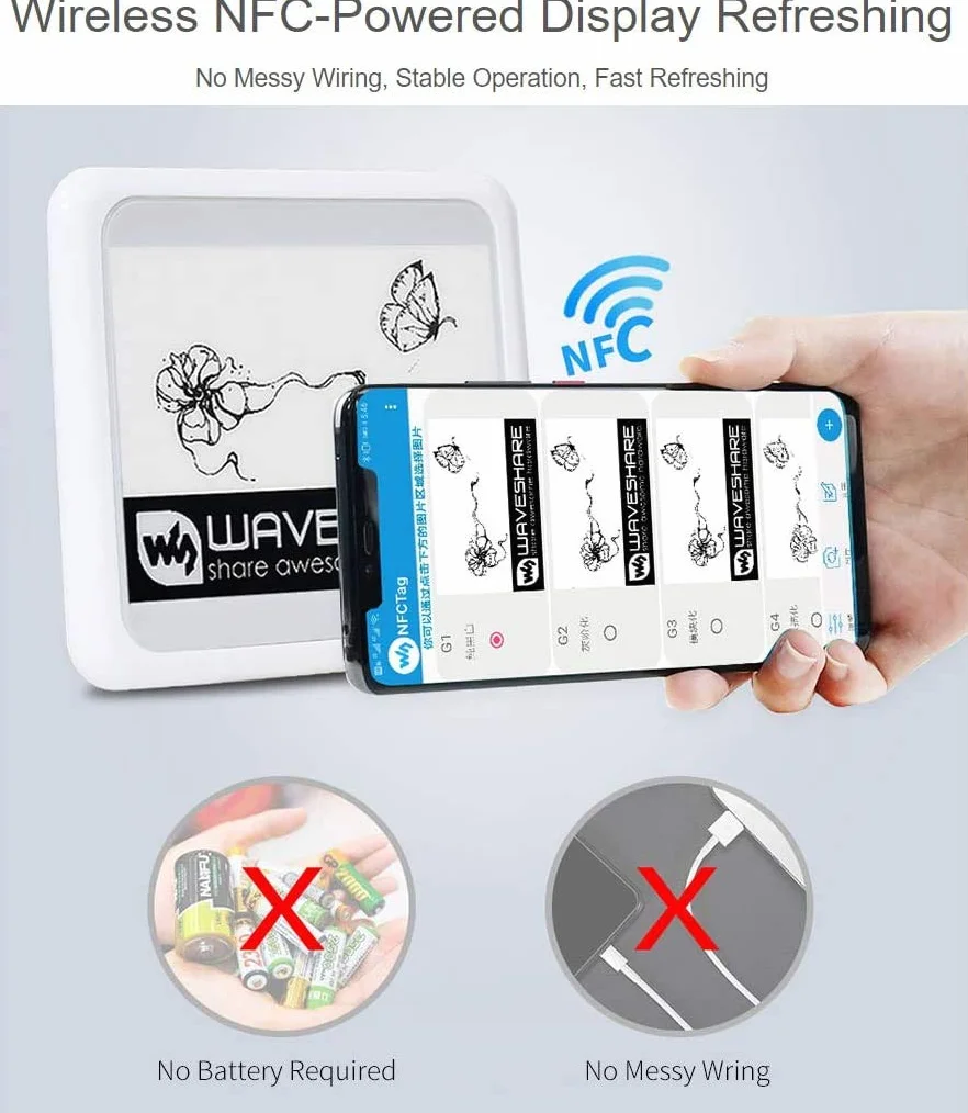 4.2inch Passive NFC-Powered e-Paper Black/White e-Ink Display, No Battery Required, Wireless Powering and Data Transfer,Refreshed by Smartphone