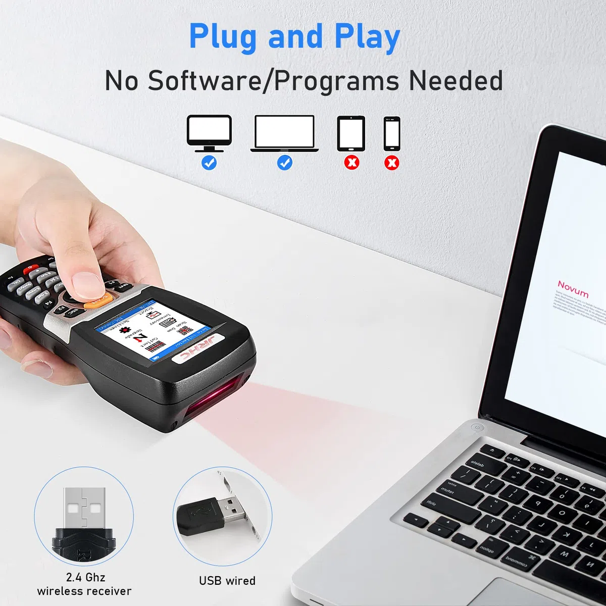 Escáner de código de barras 1D y coleccionista, escáner de código de barras inalámbrico 2.4G para escanear colección e inventario con pantalla LCD de 2,2 pulgadas