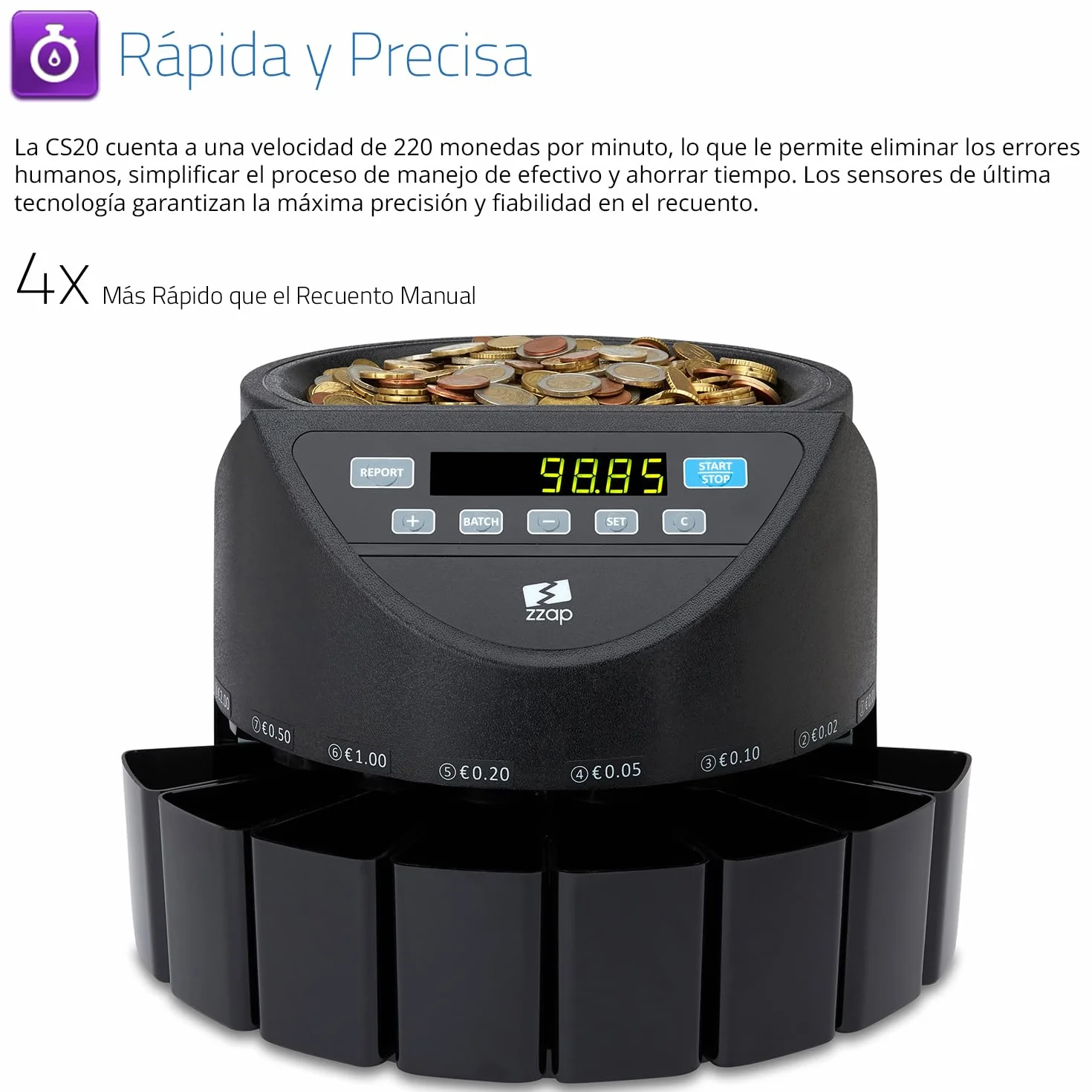 Contadora y clasificadora automática de monedas EURO ZZap CS20 220 monedas/minuto