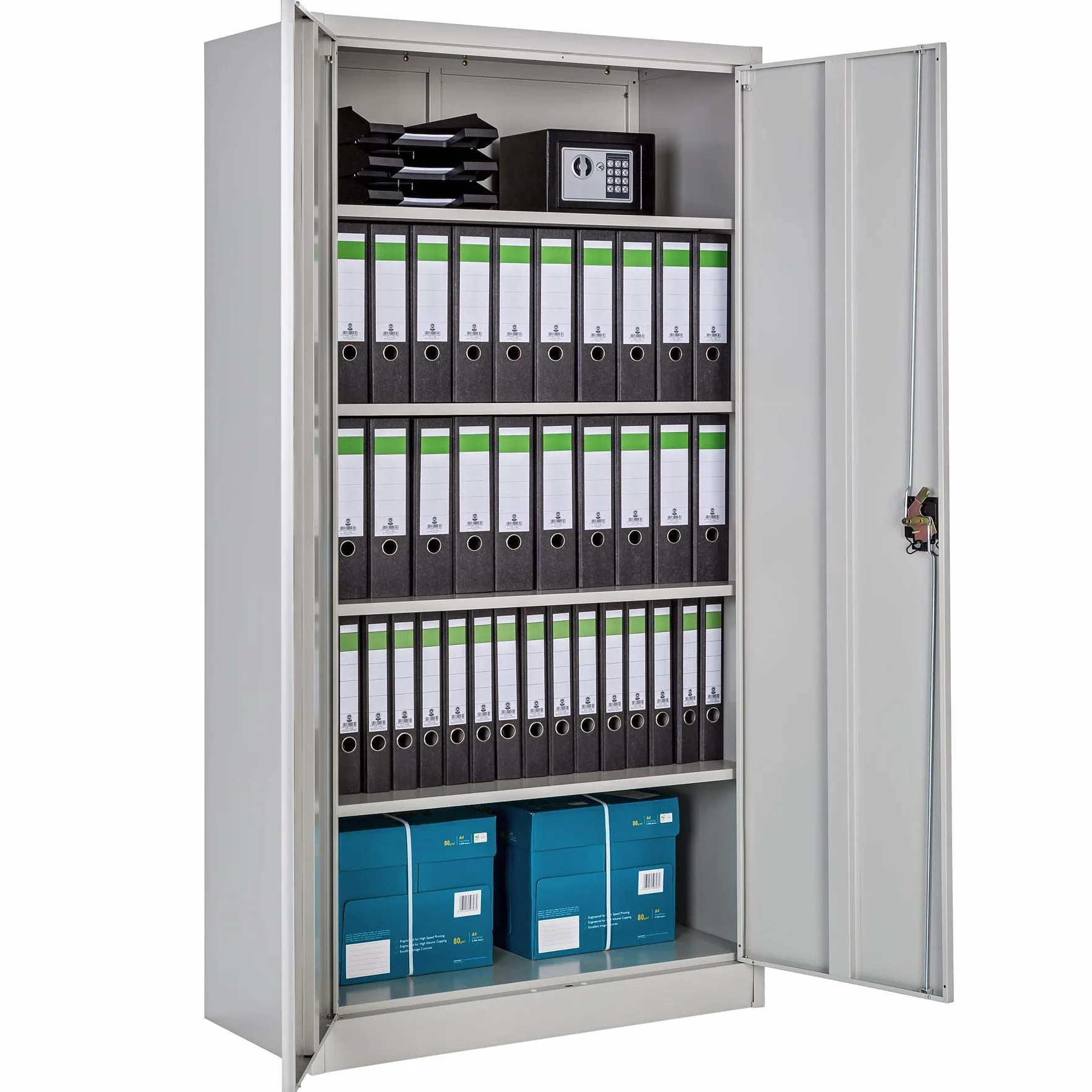 tectake® Armario Metalico Archivador Oficina, Mueble de Acero con Revestimiento en Polvo, con 2 Puertas y Cierre Seguridad, Armario Almacenaje, Muebles Oficina - 2 Estanterías 40 x 90 x 180 cm Gris