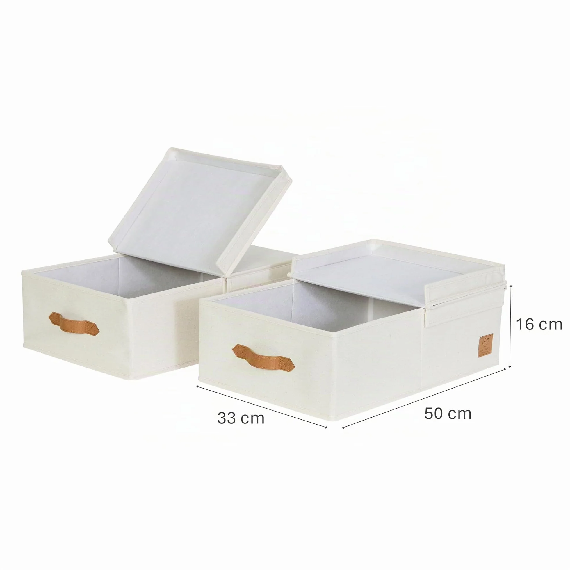 LOVE IT STORE IT Premium - Caja de almacenaje con tapa (2 unidades, de tela de lino, juego de 2 unidades, tamaño mediano, estable, beis, 50 x 33 x 16 cm)