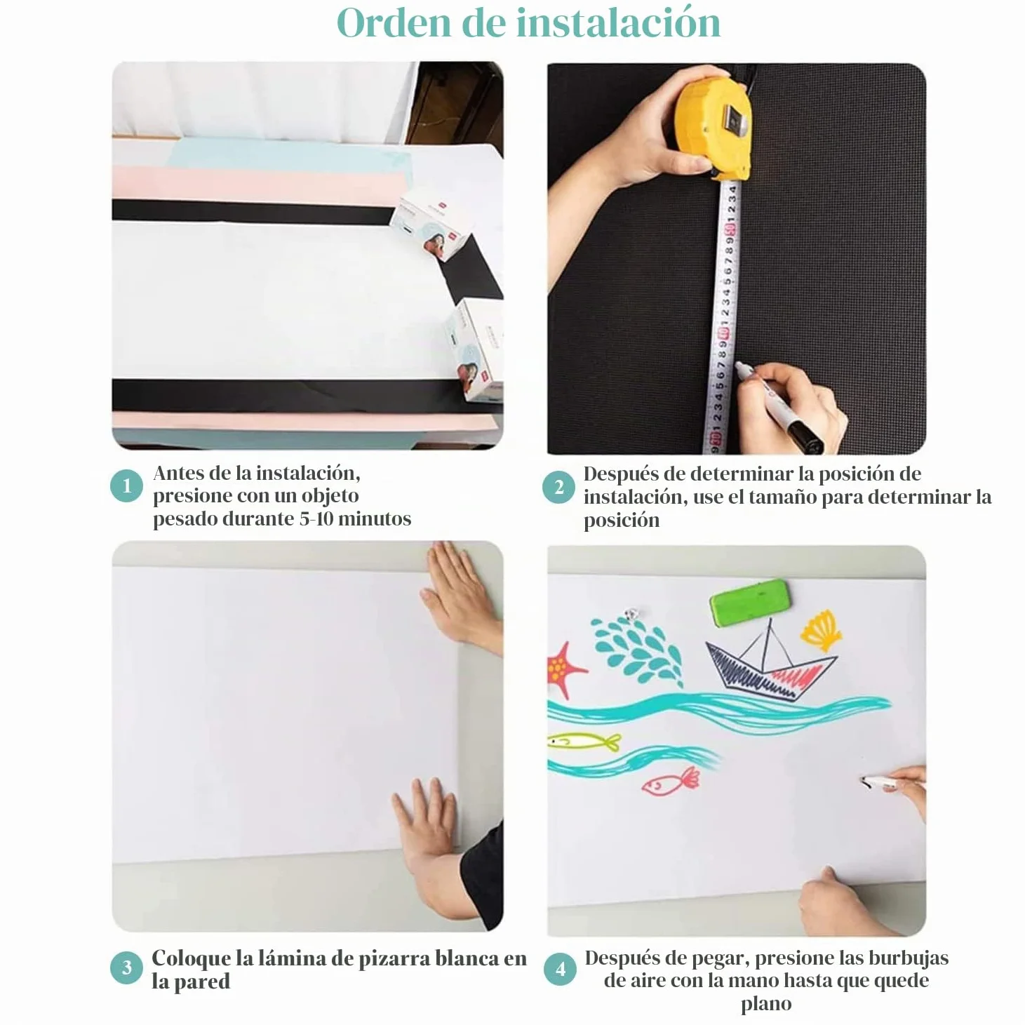 Pizarra Blanca Magnética Lámina 60x100cm Adhesiva Borrado en Seco con Rotuladores y Borrador