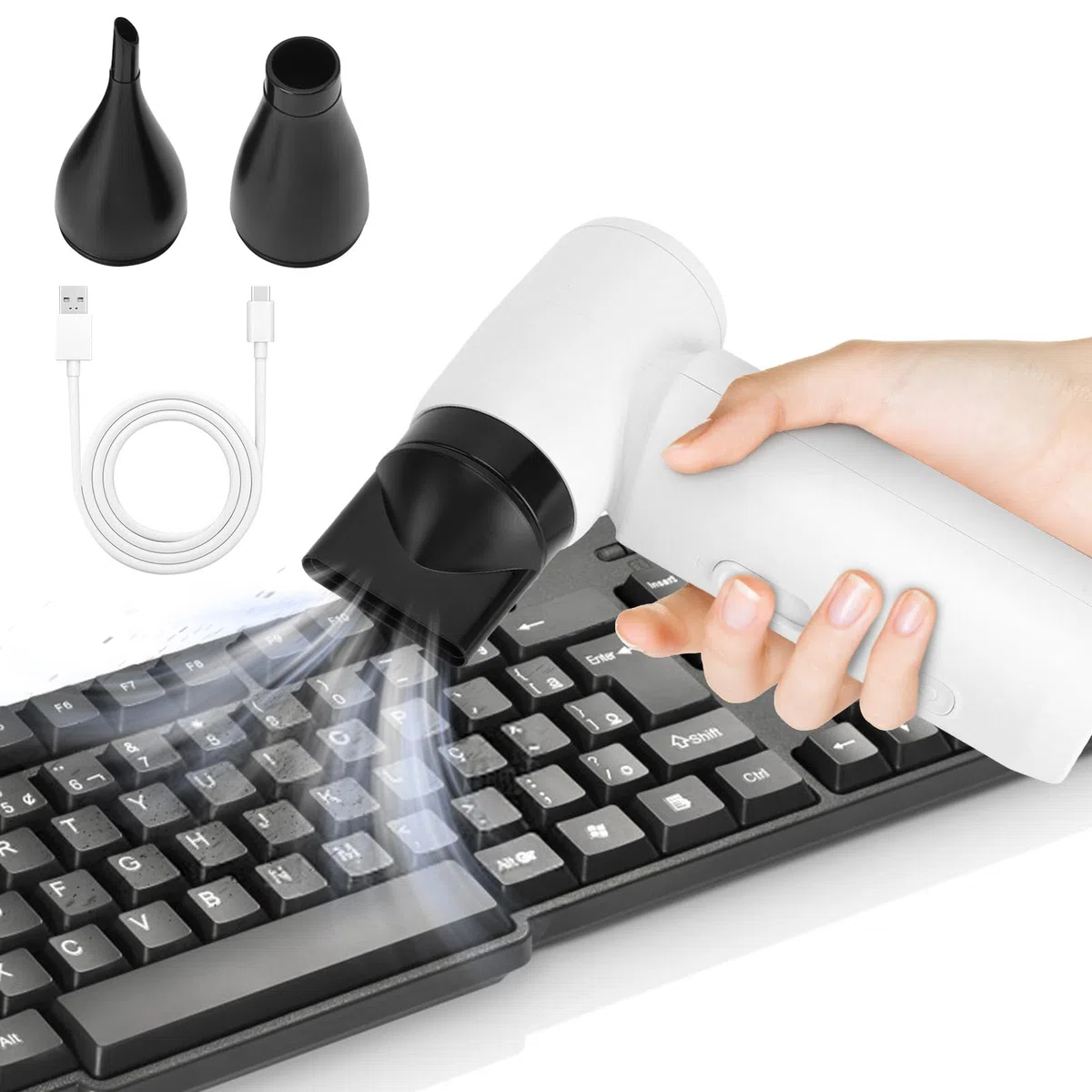 Aspirador Soplador de Mano Potente, Aspiradora de Mano para PC Aire Comprimido Limpieza PC Sin Cable, para PC computadora Sofá Mascotas Automóvil 80000RPM 4500mAh