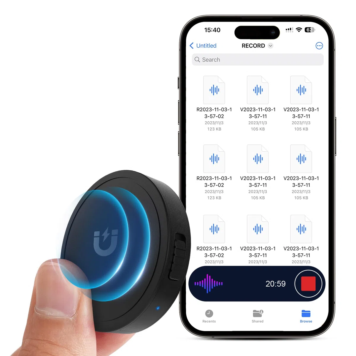 Grabadora activada por voz de 132 G (9800 horas) - Grabadora de voz Elasound con reducción de ruido triple inteligente de IA, grabadora de audio portátil para trabajo, conferencias,