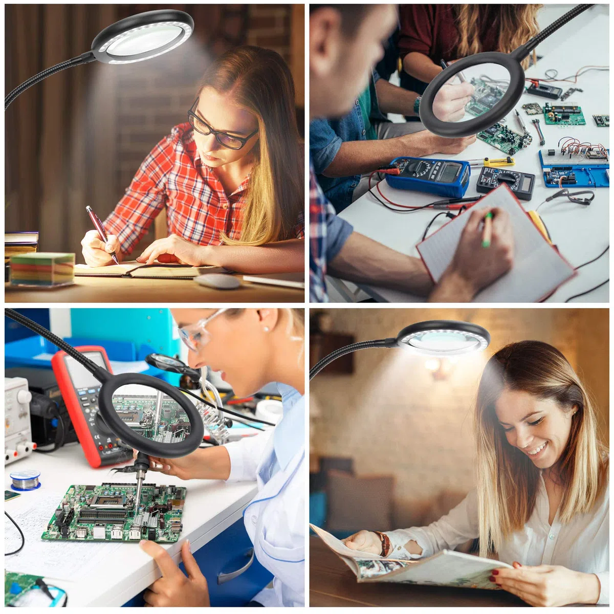 Lupa con luz led con 3 niveles de intensidad regulable, 6 posiciones de luz ajustables para la lectura, la tercera edad, los pasatiempos, las manualidades