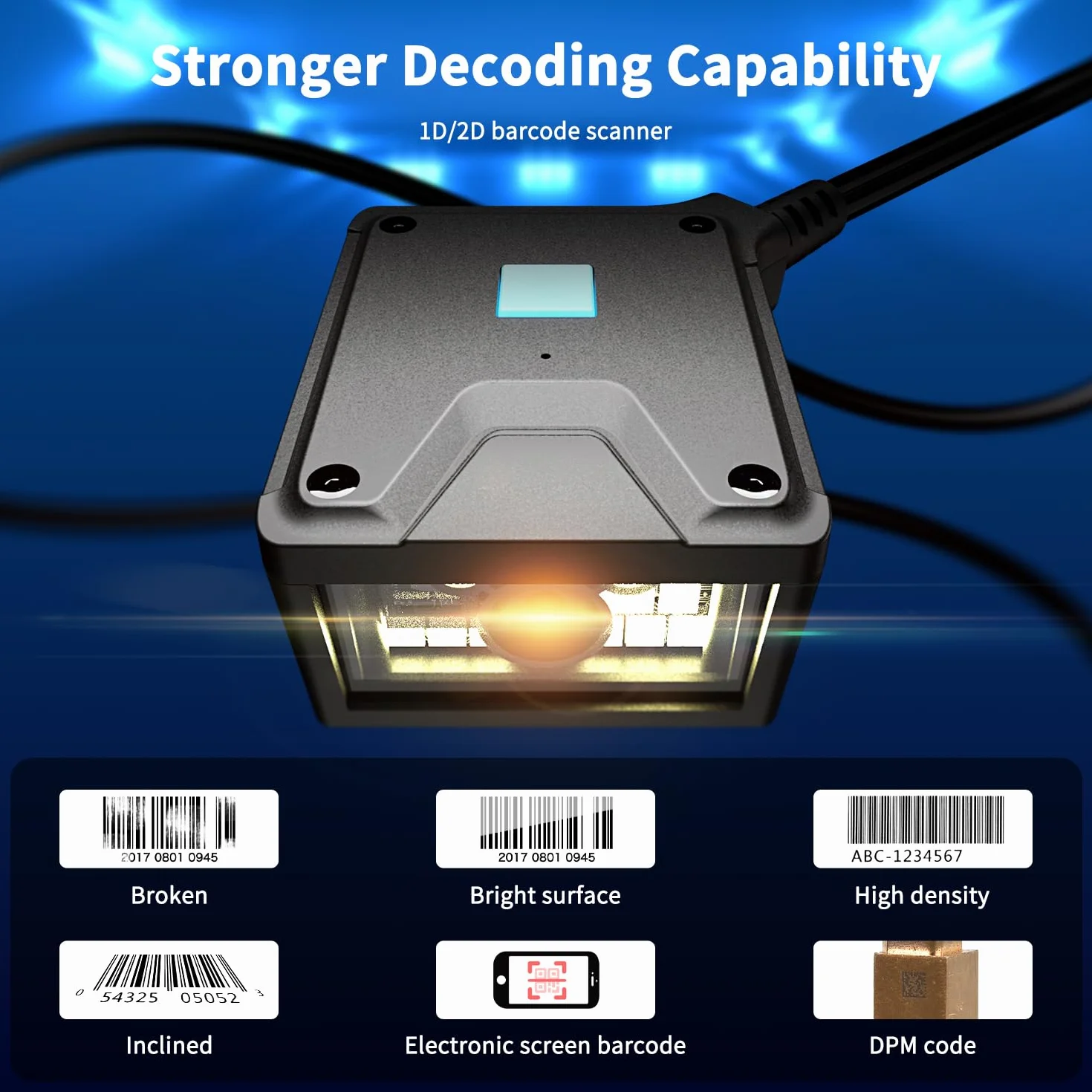 NetumScan - Escáner de códigos de barras 2D con soporte fijo Lector de códigos 1D/2D/QR de grado industrial con detección automática de inducción. Conector USB Adecuado para terminales de autoservicio