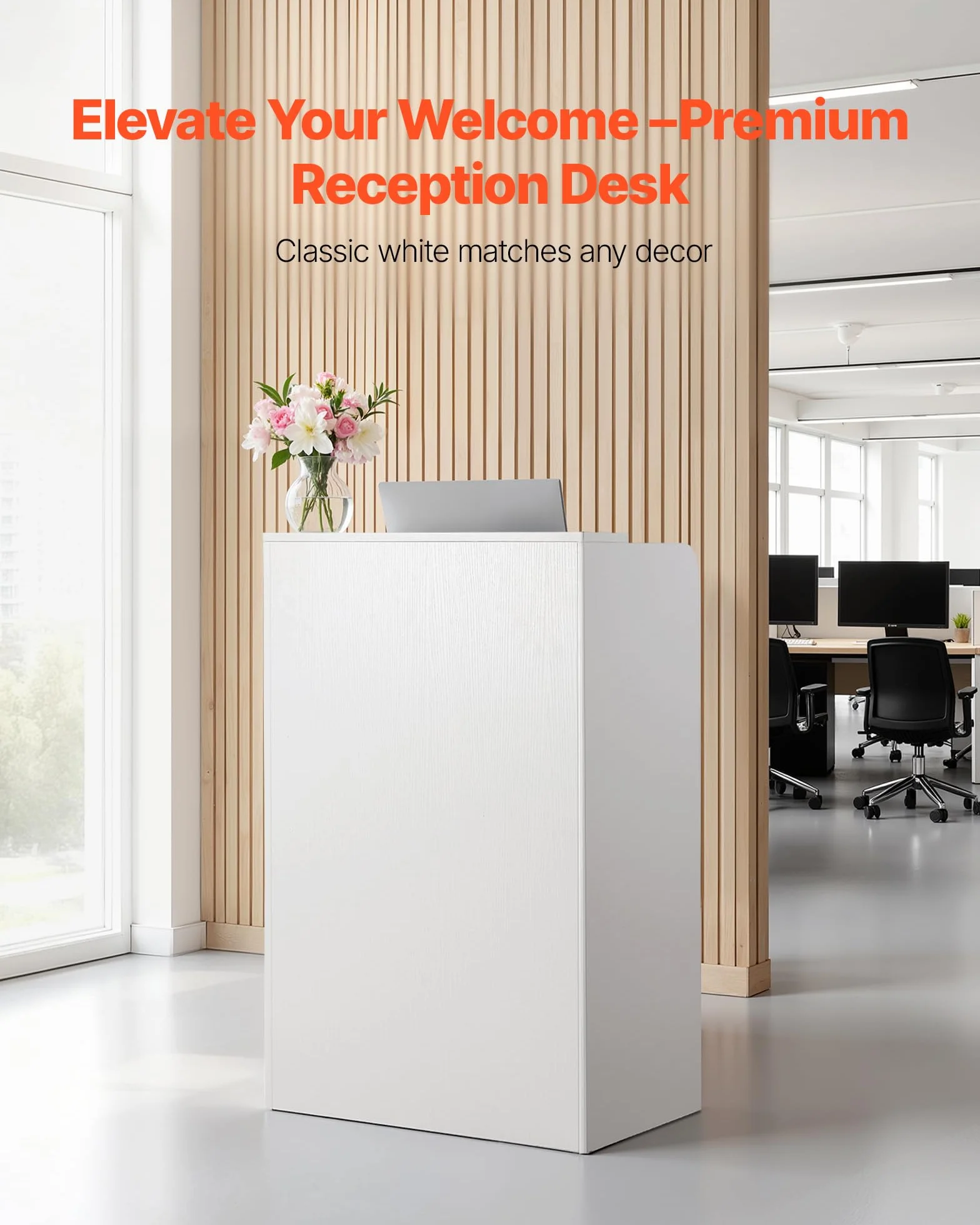 VEVOR Mostrador de Recepción 60 x 40 x 96 cm, Mesa de Recepción Material de Tablero de Partículas con 1 Cajón, Mostrador de Recepcionista para Caja, Vestíbulo, Salón de Belleza, Oficina, Blanco
